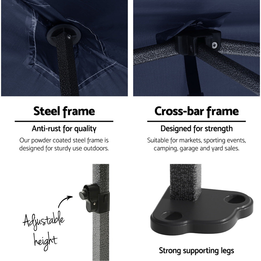Instahut Gazebo Pop Up Marquee 3x3 Folding Tent Gazebos Camping 500D Oxford Navy