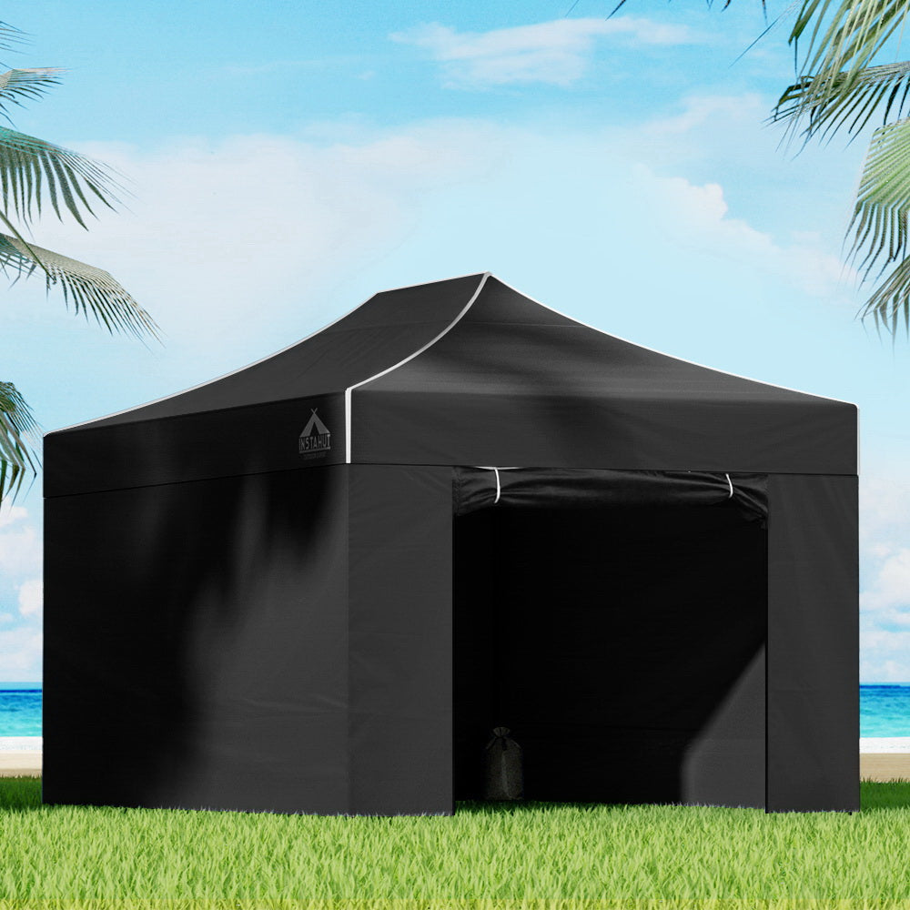 Instahut Gazebo Pop Up Marquee 3x4.5 Folding Tent Wedding Gazebos 500D Black