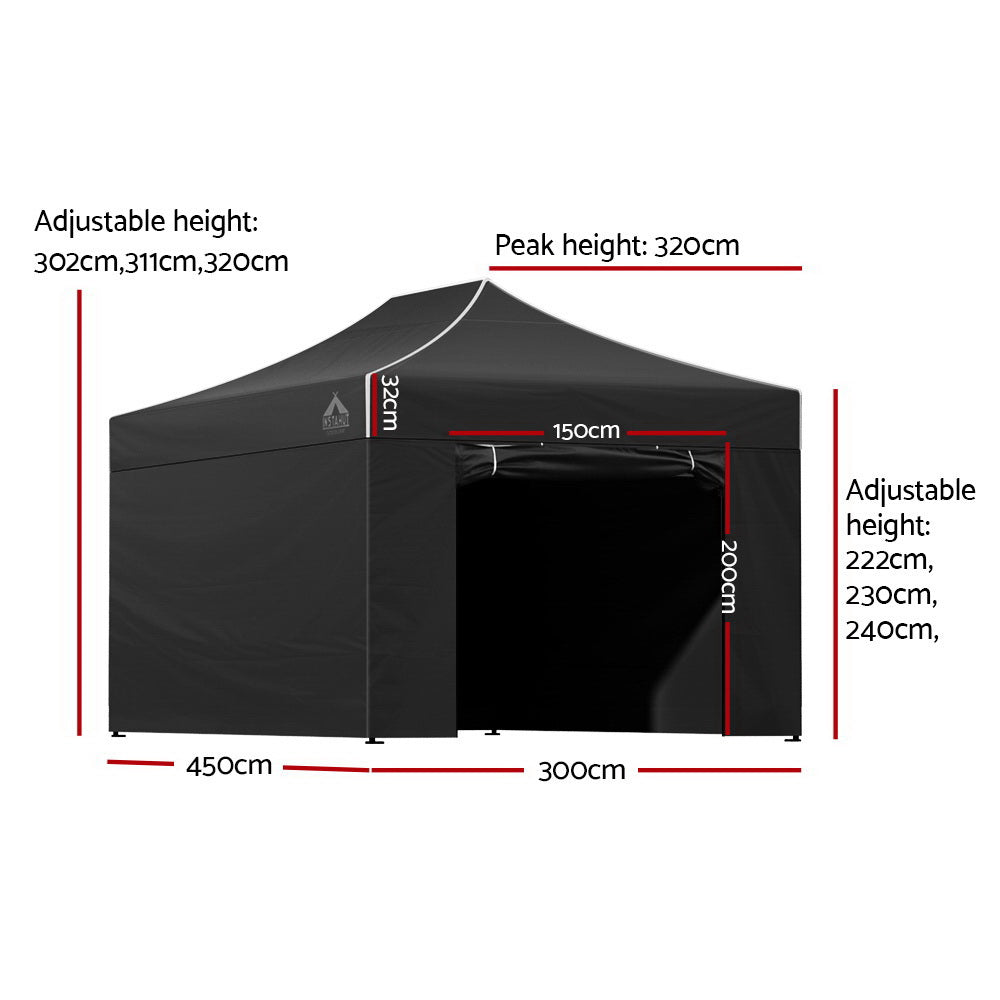 Instahut Gazebo Pop Up Marquee 3x4.5 Folding Tent Wedding Gazebos 500D Black