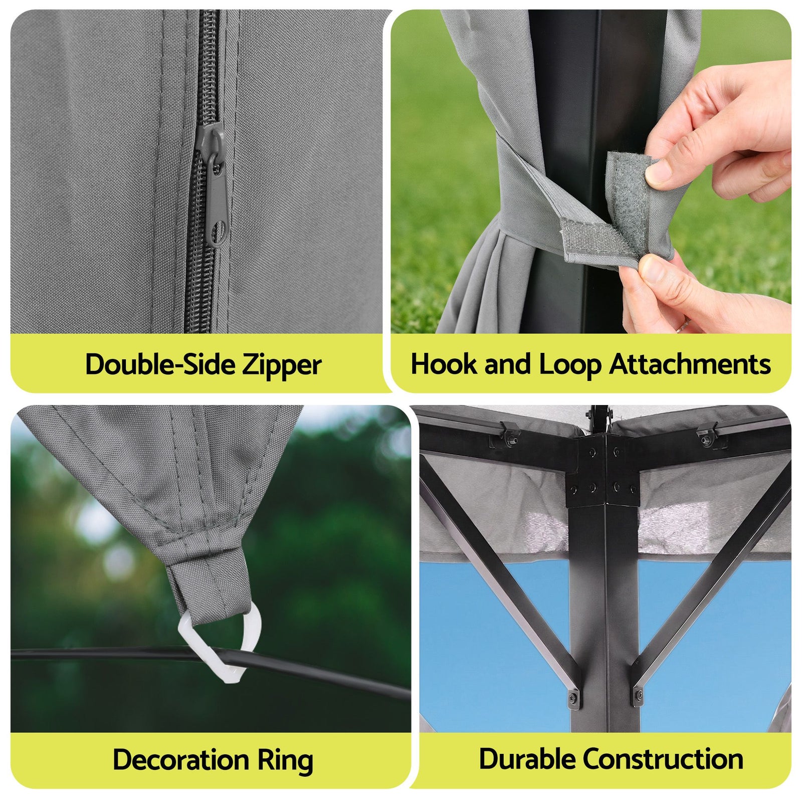 Instahut Gazebo 3x3m Canopy Outdoor Steel Frame Patio Tent Curtains Marquee Grey