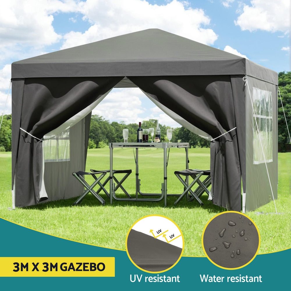 Instahut Gazebo 3x3 Pop Up Marquee Folding Tent Wedding Gazebos Camping Outdoor Shade Canopy Gray