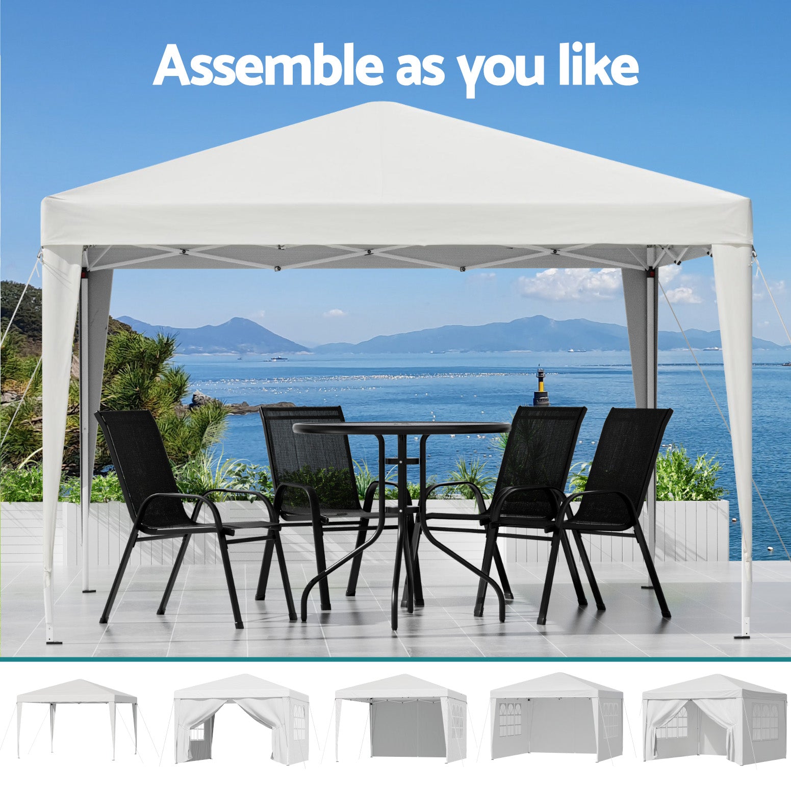 Instahut Gazebo 3x3 Pop Up Marquee Folding Tent Wedding Gazebos Camping Outdoor Canopy White