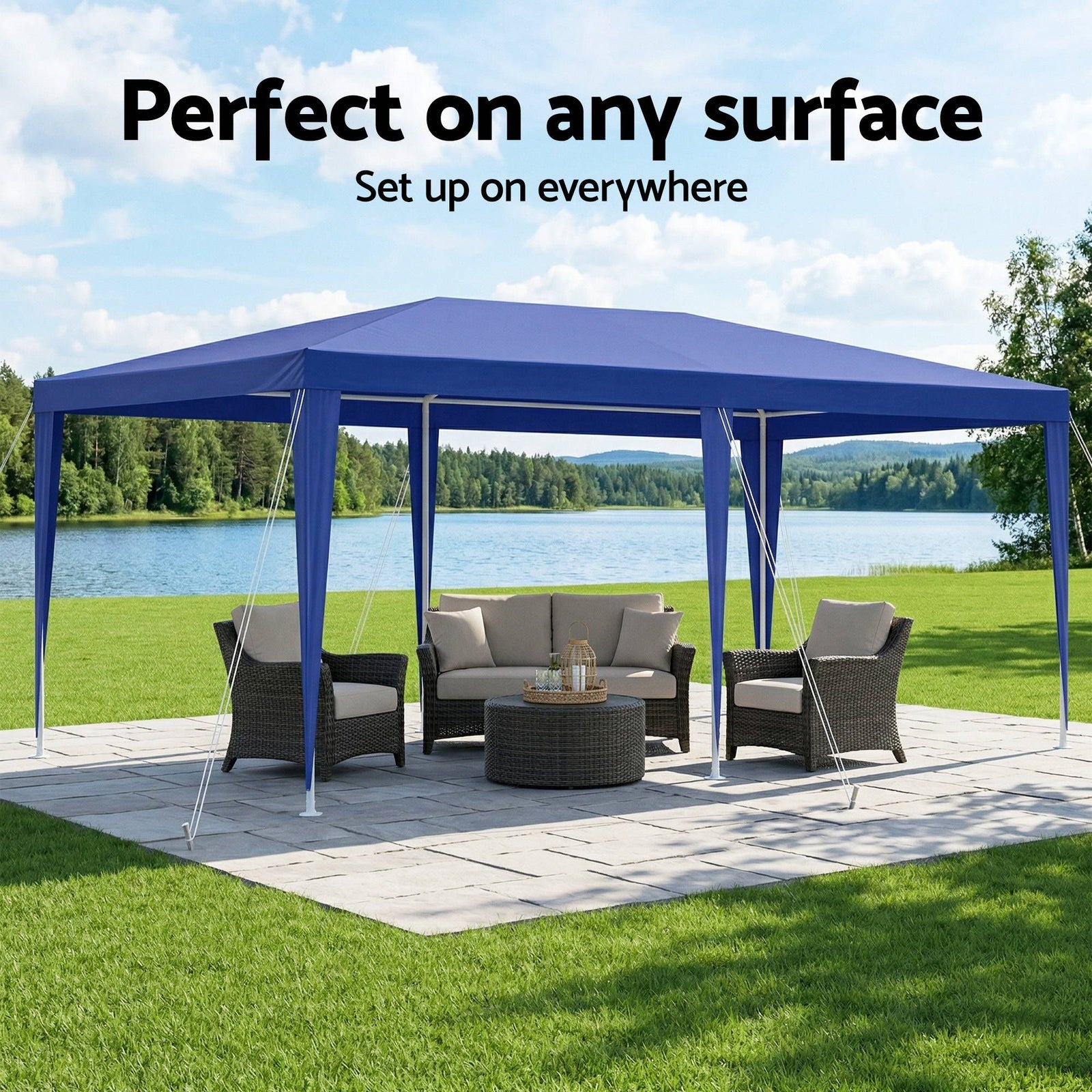 Instahut Gazebo 3x6m Wedding Party Marquee Tent Outdoor Event Camping Canopy Shade Blue