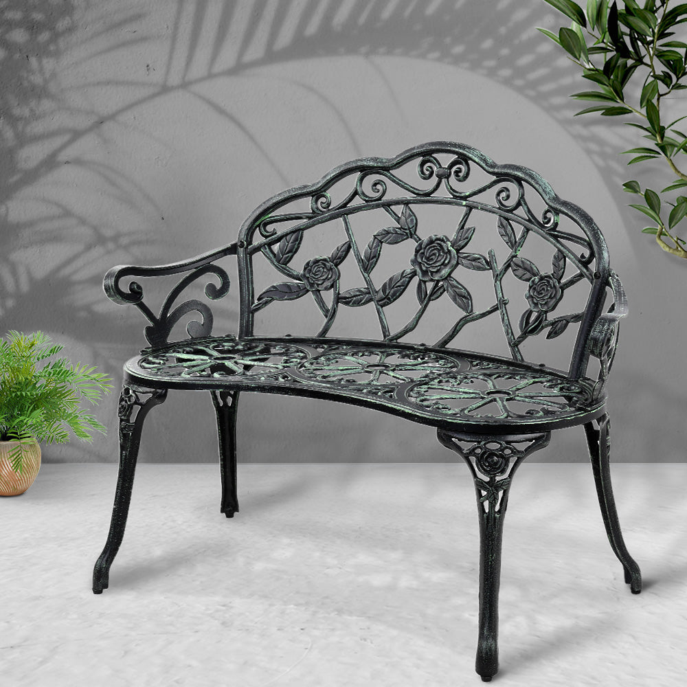 Gardeon Outdoor Garden Bench Seat 100cm Cast Aluminium Patio Chair Vintage Green