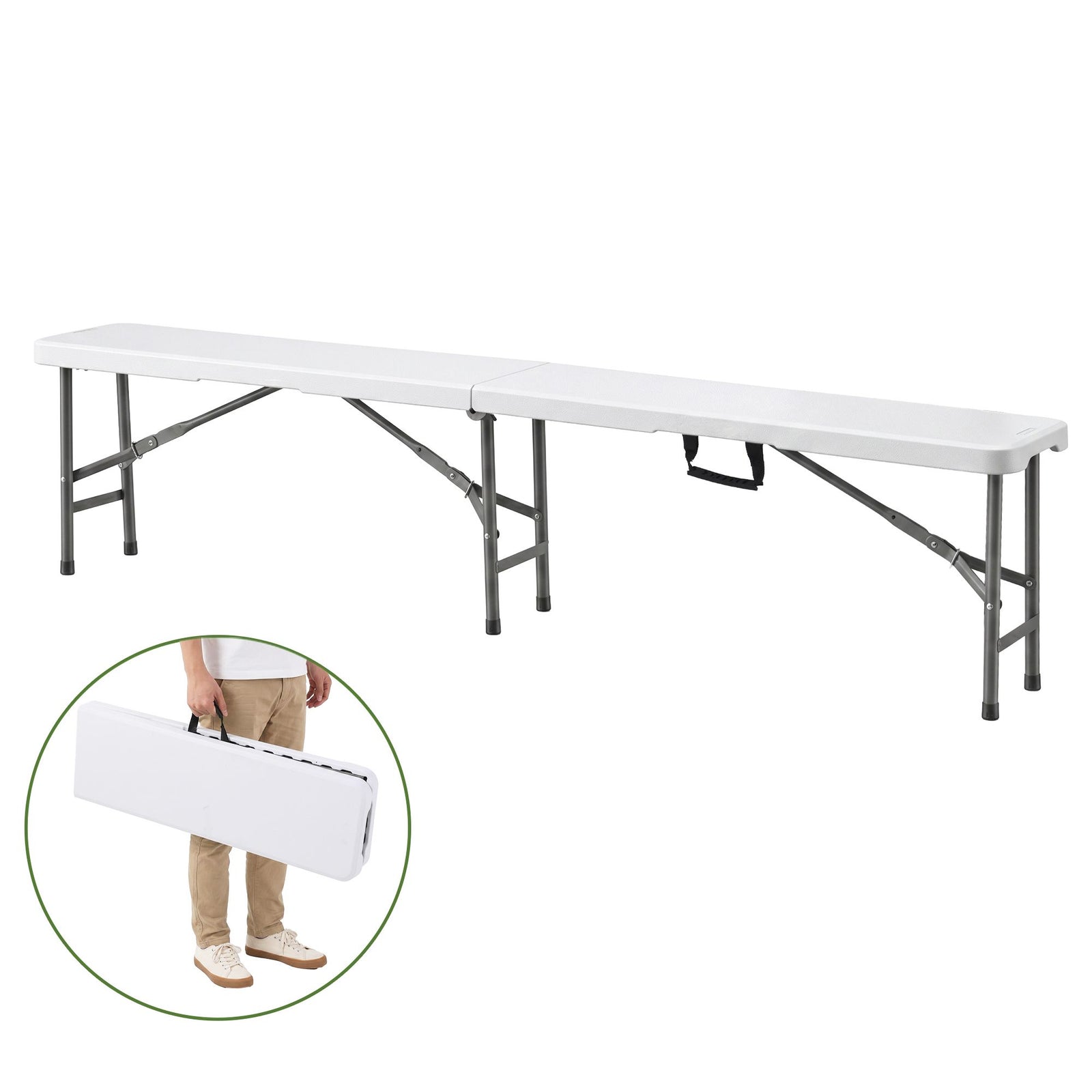 Gardeon 180cm Folding Garden Bench Portable Trestle Seat HDPE Fold In Half White