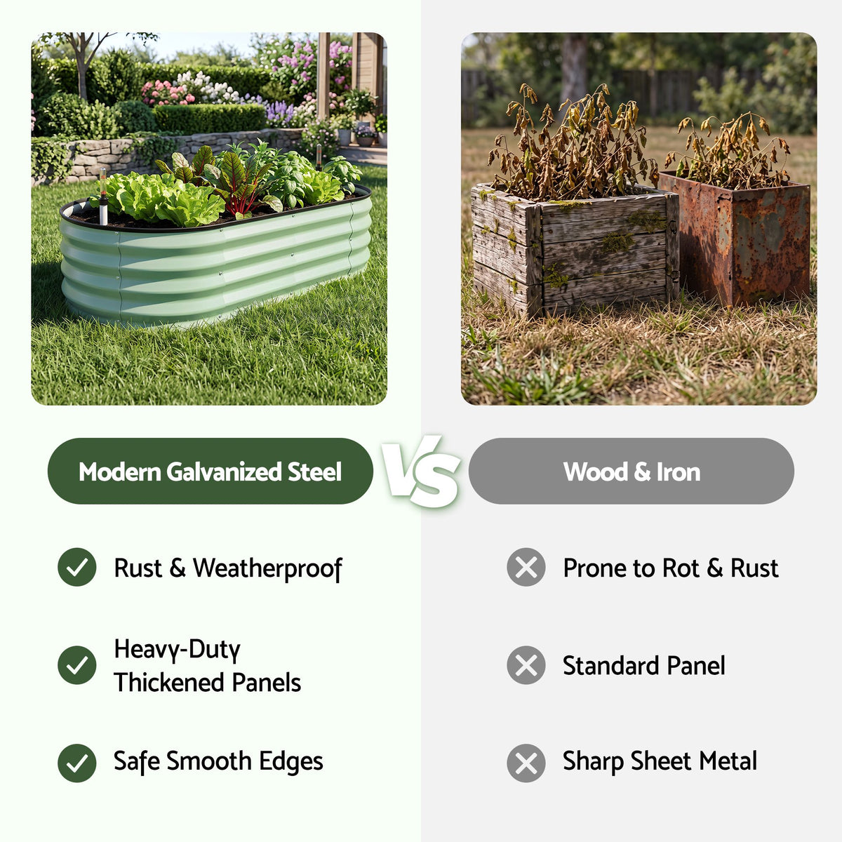 Green Fingers Self Watering Oval Garden Bed Galvanised for Balcony Deck 120x60x30cm