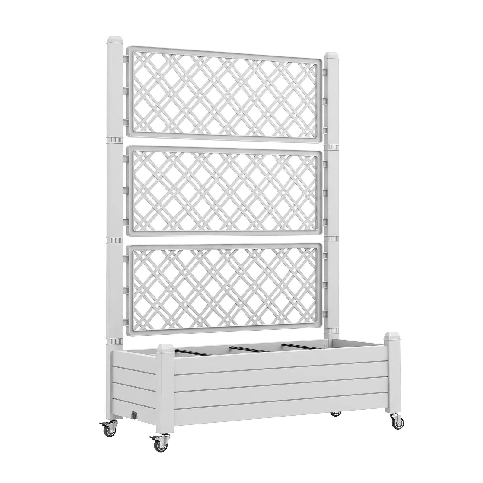 Green Fingers Mobile Planter Box with Trellis, Self Watering Garden Bed & Privacy Screen for Climbing Plants Flowers, White