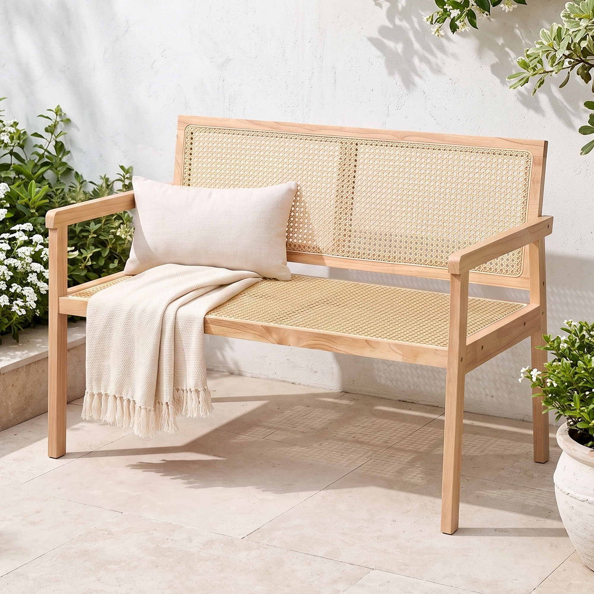 Gardeon Garden Bench Wooden Bench Outdoor PVC Woven Seat Backrest 107cm