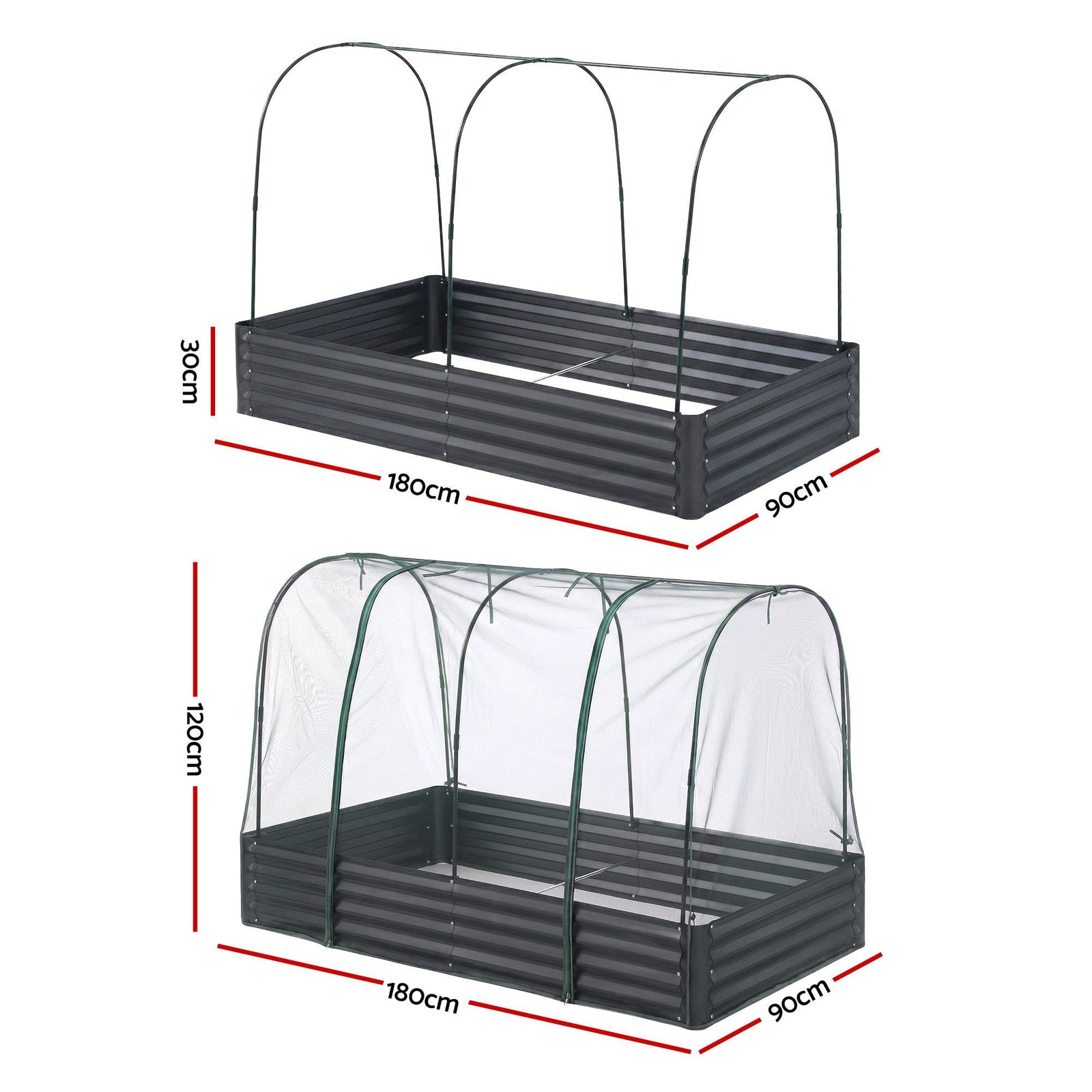 Green Fingers Raised Garden Bed with Mesh Netting Galvanised Planter Box Bird Proof 180x90x120cm