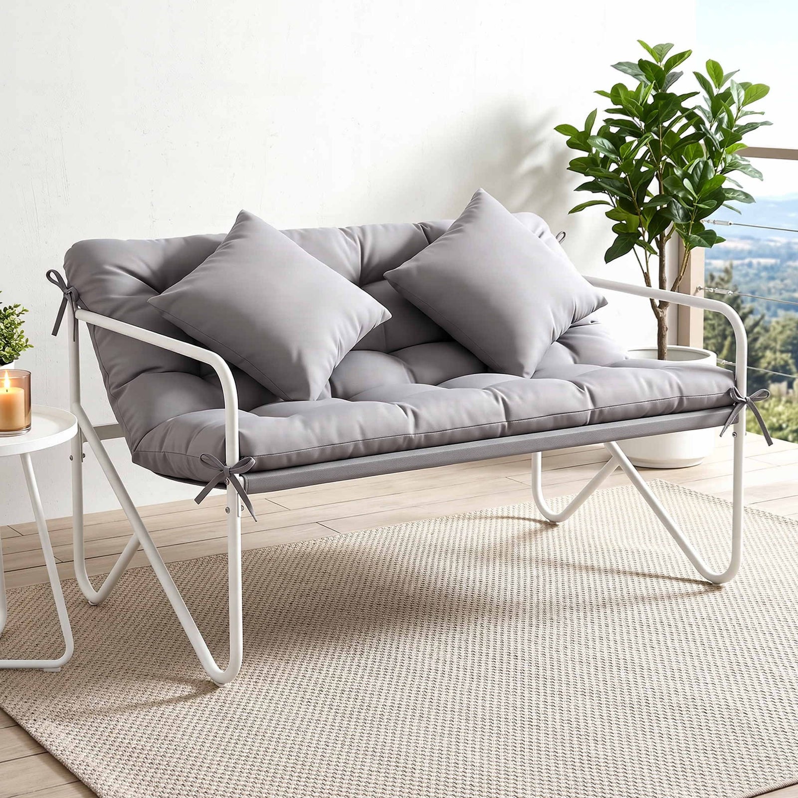 Gardeon Garden Bench 2 Seater Outdoor Bench Metal with Cushion 118cm Grey