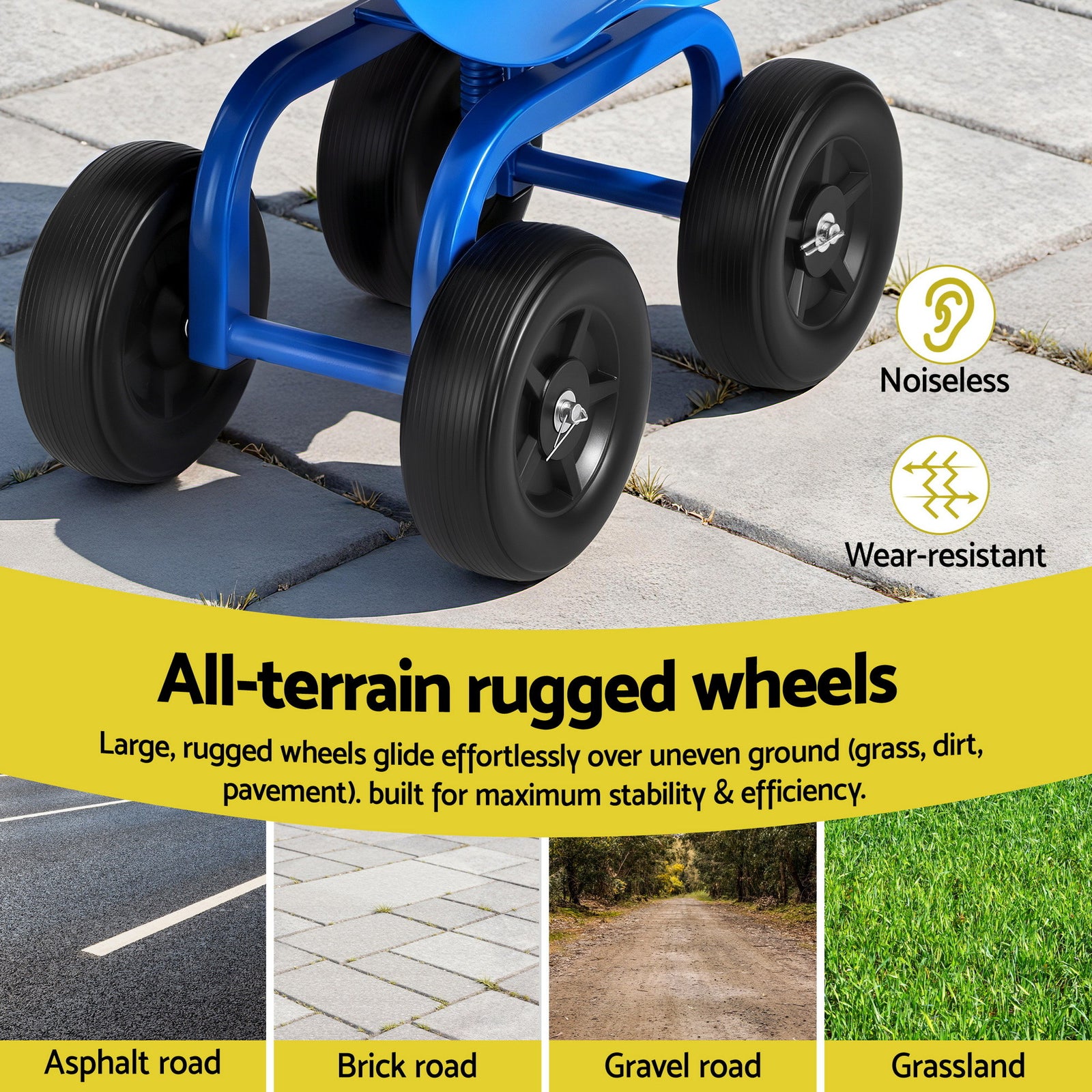 Gardeon Garden Seat 360 Swivel Rolling Adjustable Height Work Scooter Cart Wheels Heavy Duty 150kg