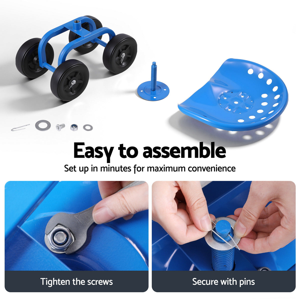 Gardeon Garden Seat 360 Swivel Rolling Adjustable Height Work Scooter Cart Wheels Heavy Duty 150kg