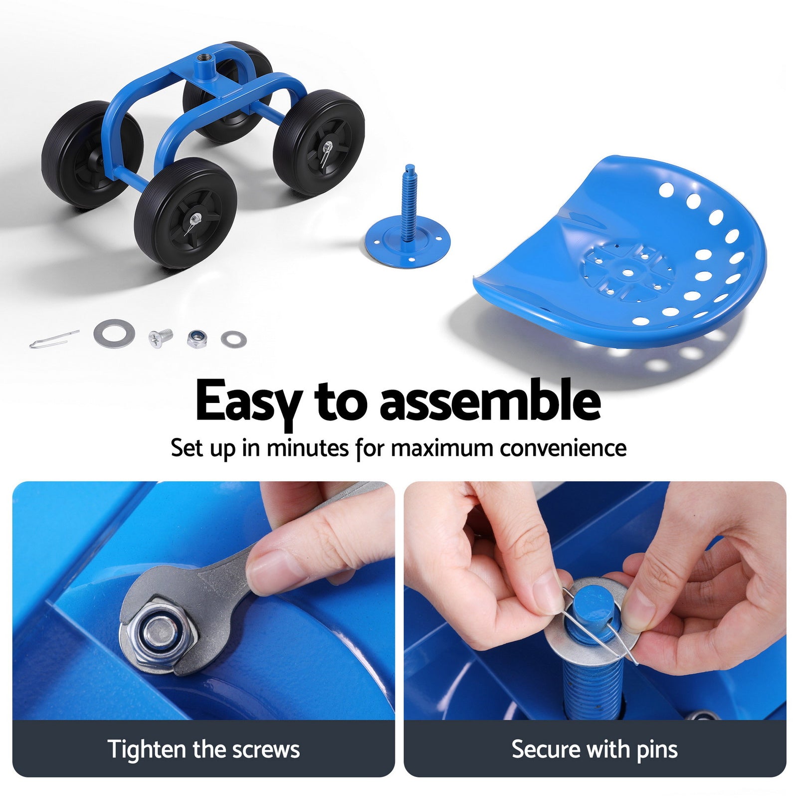 Gardeon Garden Seat 360 Swivel Rolling Adjustable Height Work Scooter Cart Wheels Heavy Duty 150kg