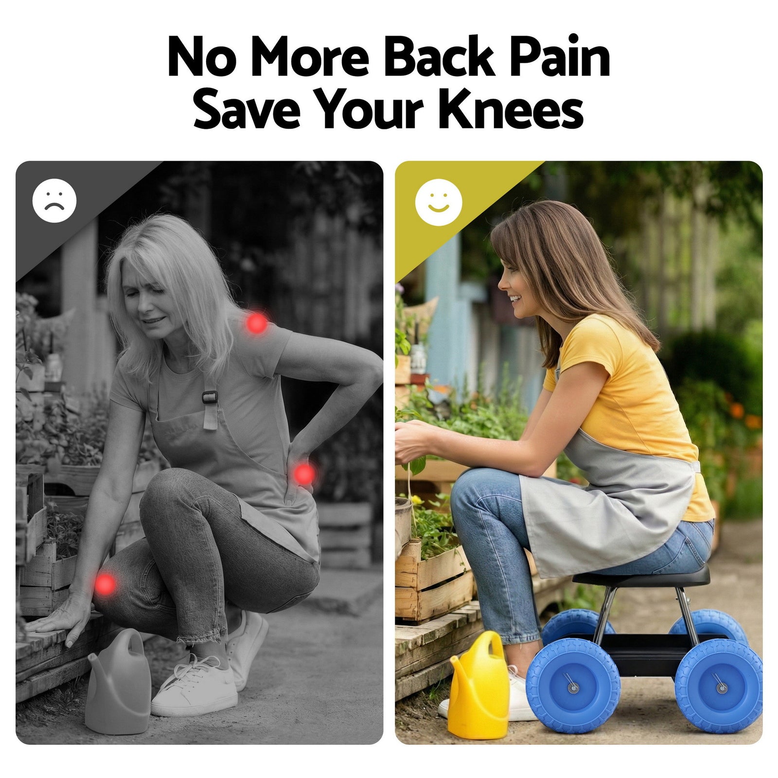 Gardeon Garden Cart Seat with Wheels, Rolling Work Stool with Tool Storage Tray, 440lbs (200kg) Heavy Duty Capacity Garden Stool for Outdoor Yard Work, Car Detailing, and Garage Maintenance, Blue/Black