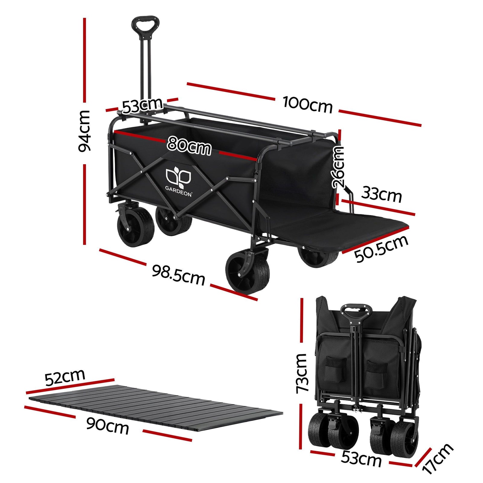 Gardeon Folding Camping Wagon Heavy Duty Utility Cart with Tailgate Table 150L