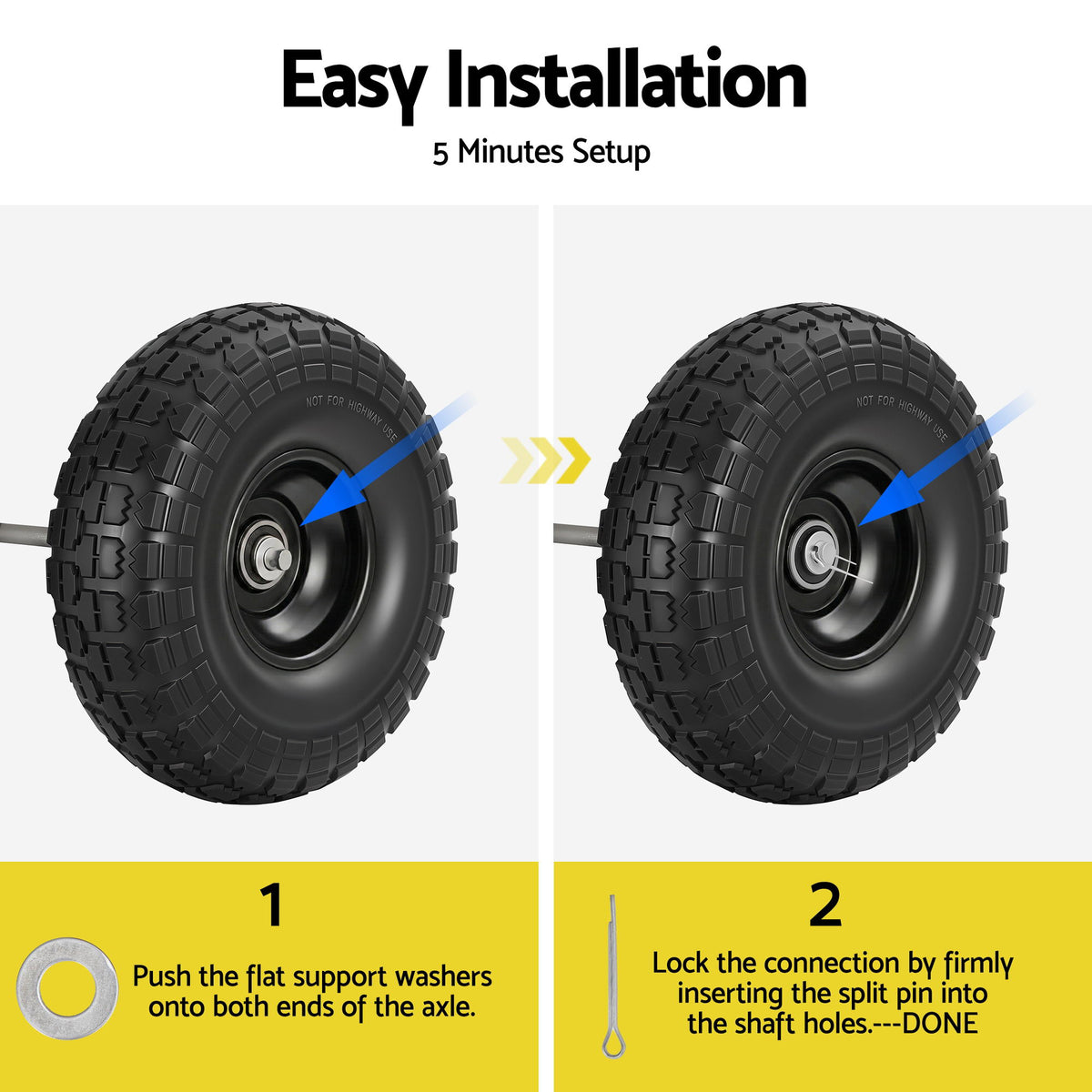 Gardeon 2pcs, 4.10/3.50-4 Tire And Wheel Flat Free, 26cm Solid Rubber Tires with 5/8 Axle Bore Hole And Double Sealed Bearings, Perfect for Wheelbarrow, Garden Cart, Wagon, Dolly