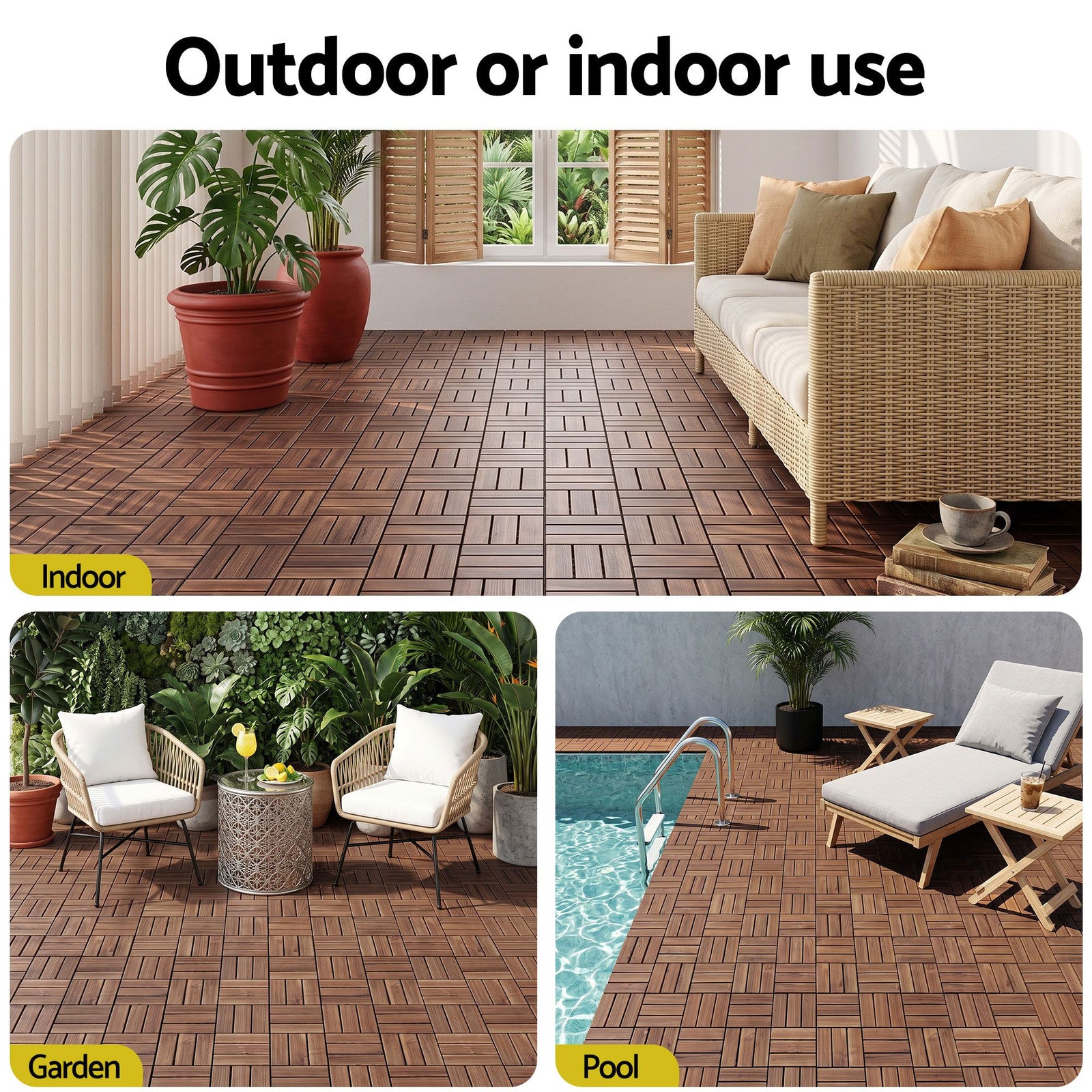 Gardeon 27PCS Wood Deck Tiles 30x30cm Interlocking Floor Tiles Pine Brown