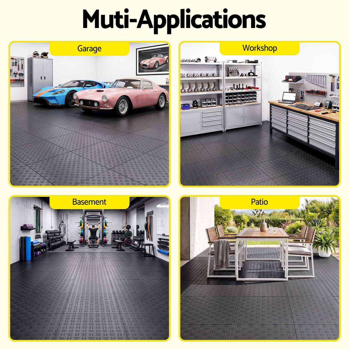 Giantz Garage Floor Tiles Interlocking PP Flooring 25PCS 30x30cm Black