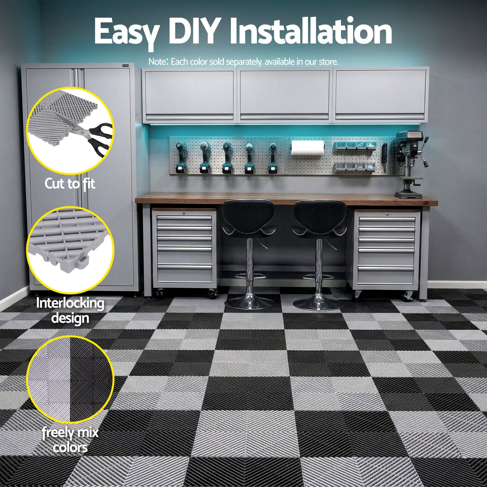 Giantz 20PCS Garage Floor Tiles Interlocking Drainage Non-Slip Tiles Heavy Duty for Workshop Grey