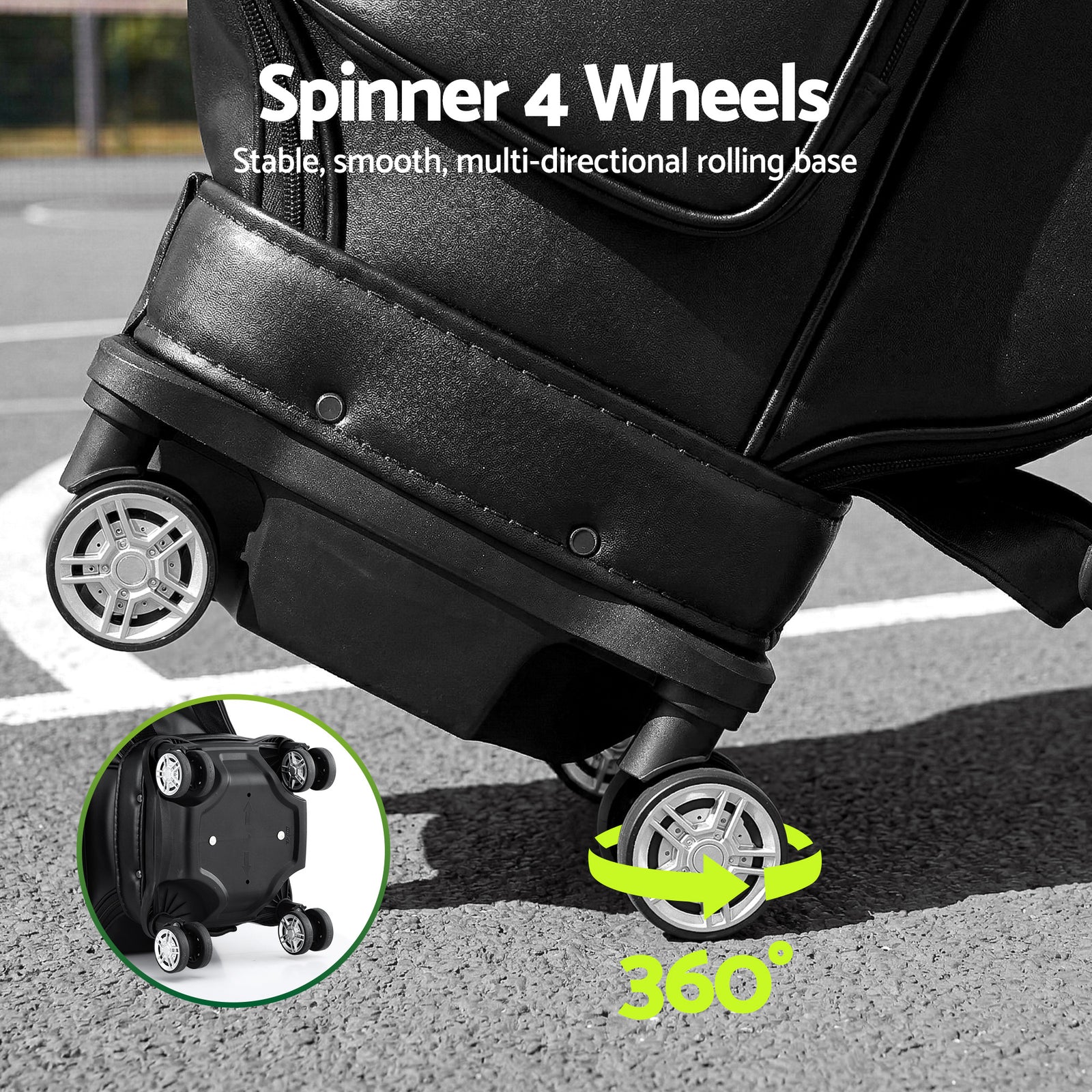 Everfit Golf Cart Bag Rolling Buggy Club Organiser Synthetic Leather Black