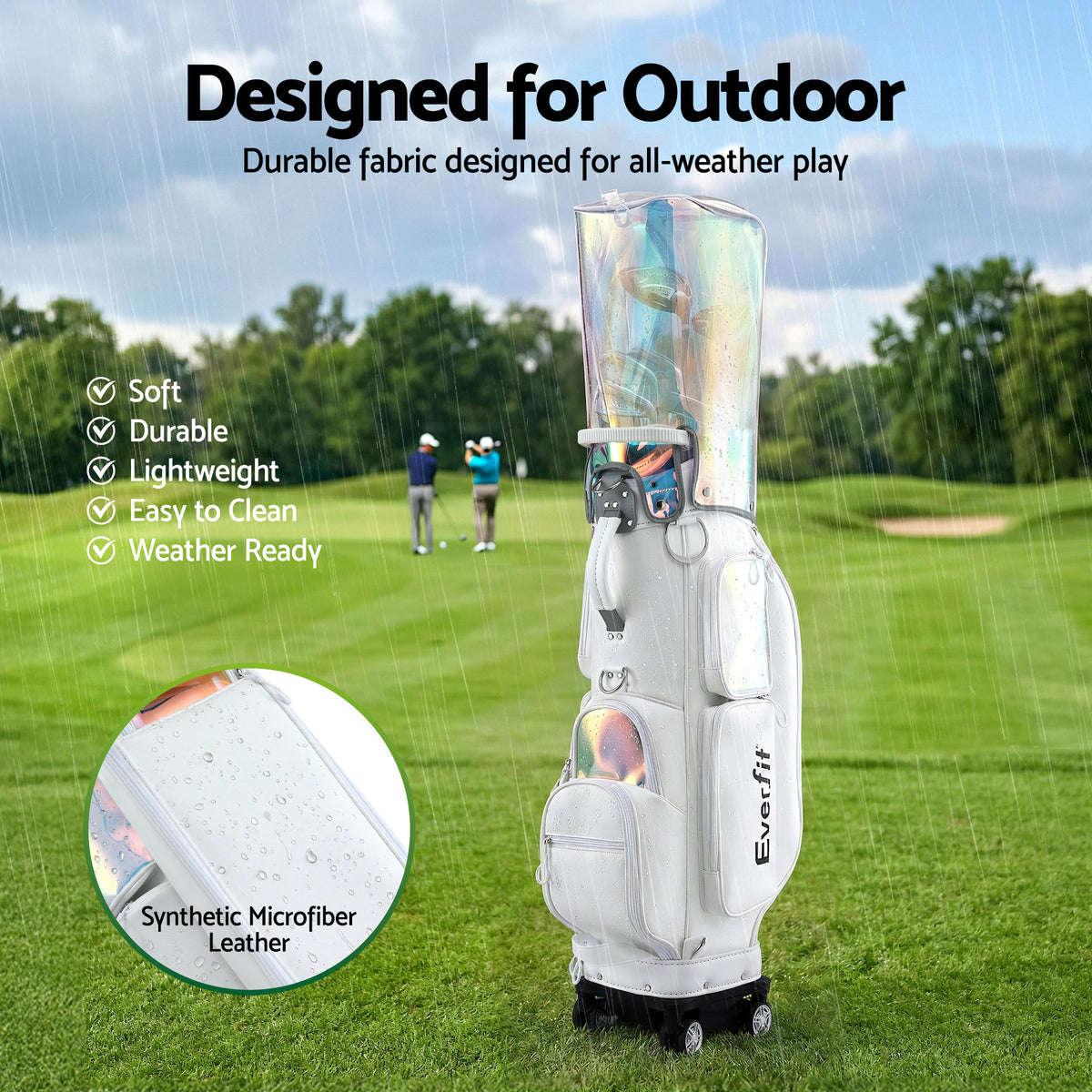 Everfit Golf Cart Bag Rolling Buggy Club Organiser Synthetic Leather White