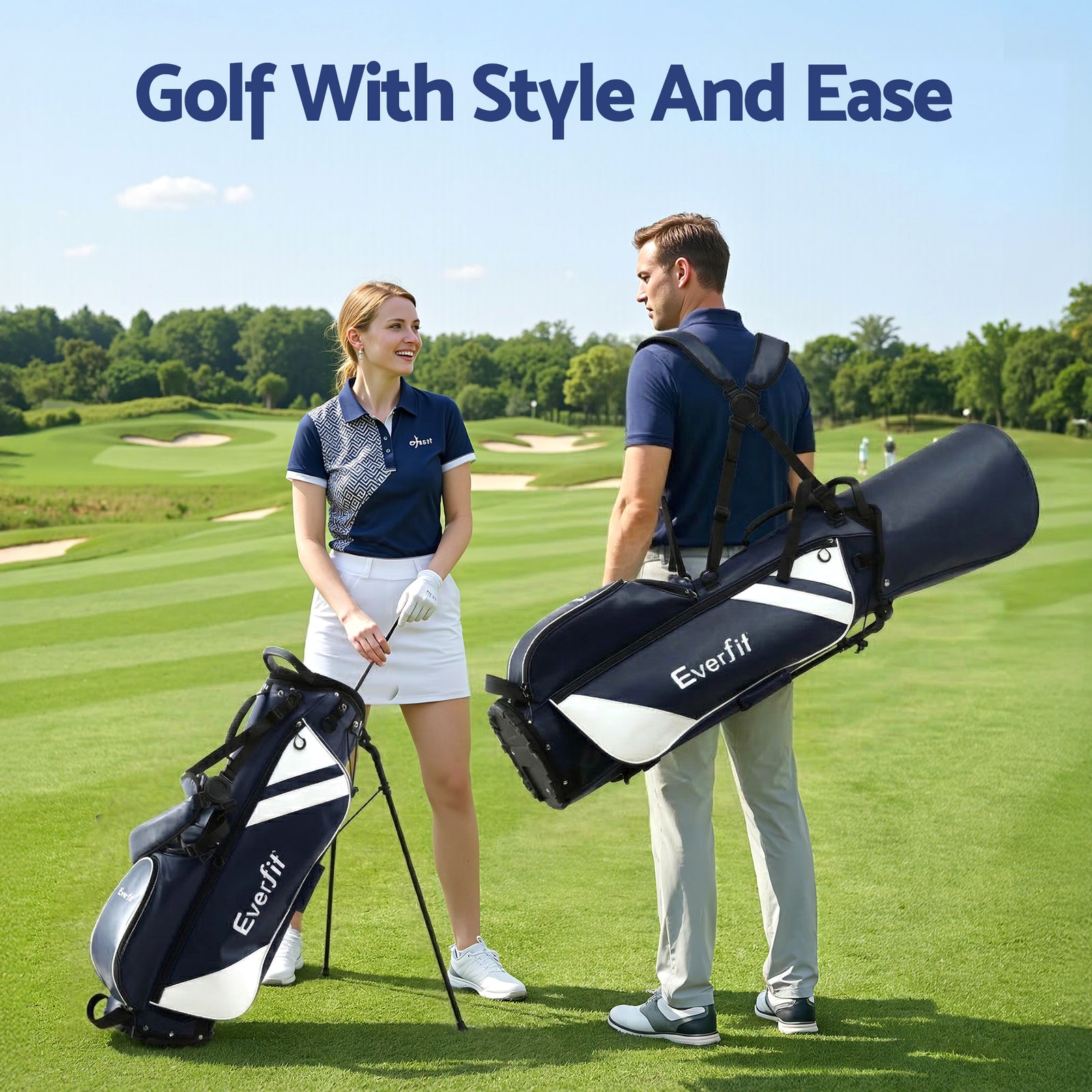 Everfit Golf Stand Bag Lightweight Carry Bag Dual Strap Club Divider Blue