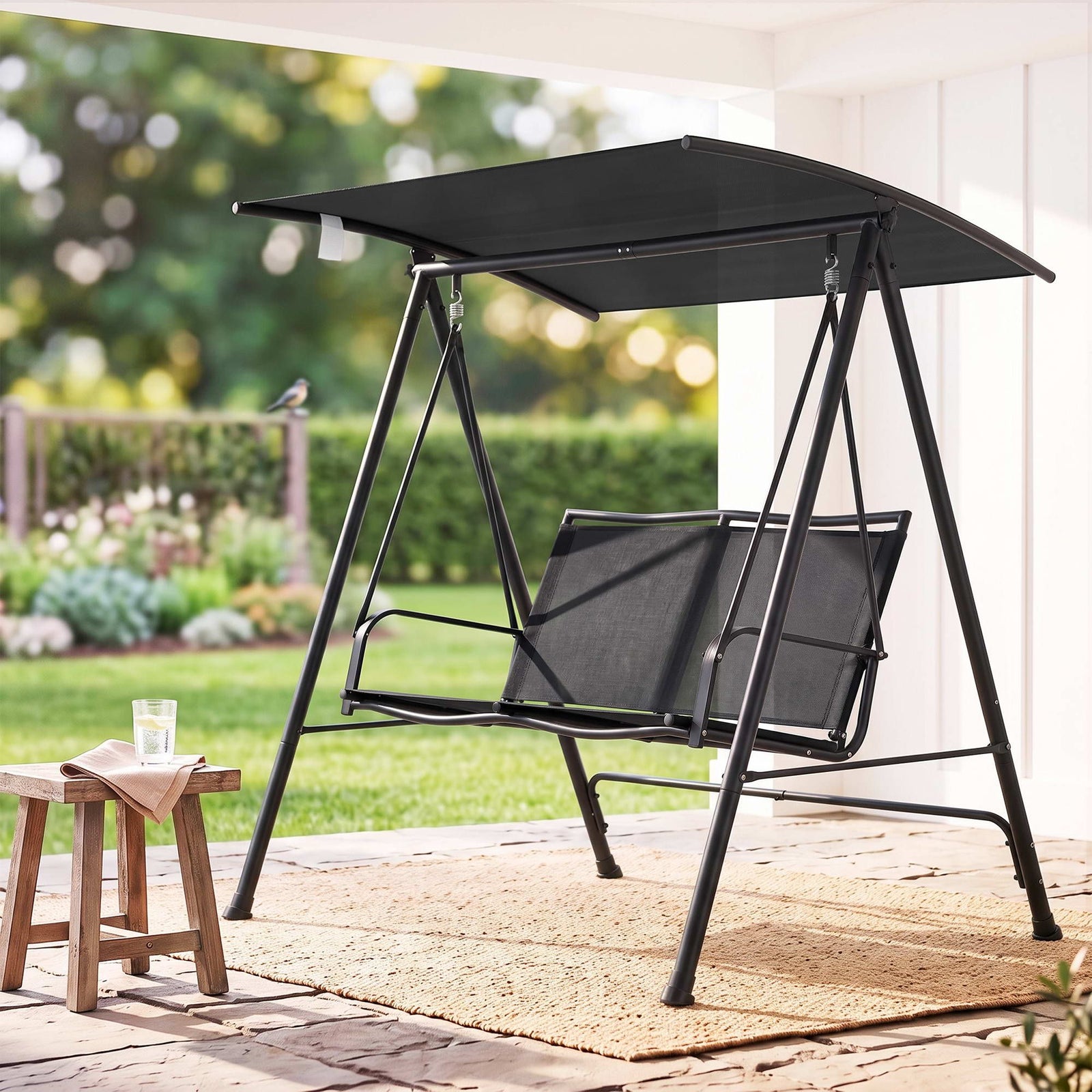 Gardeon Outdoor Swing Chair with Adjustable Canopy 142cmx172cm Stand Black