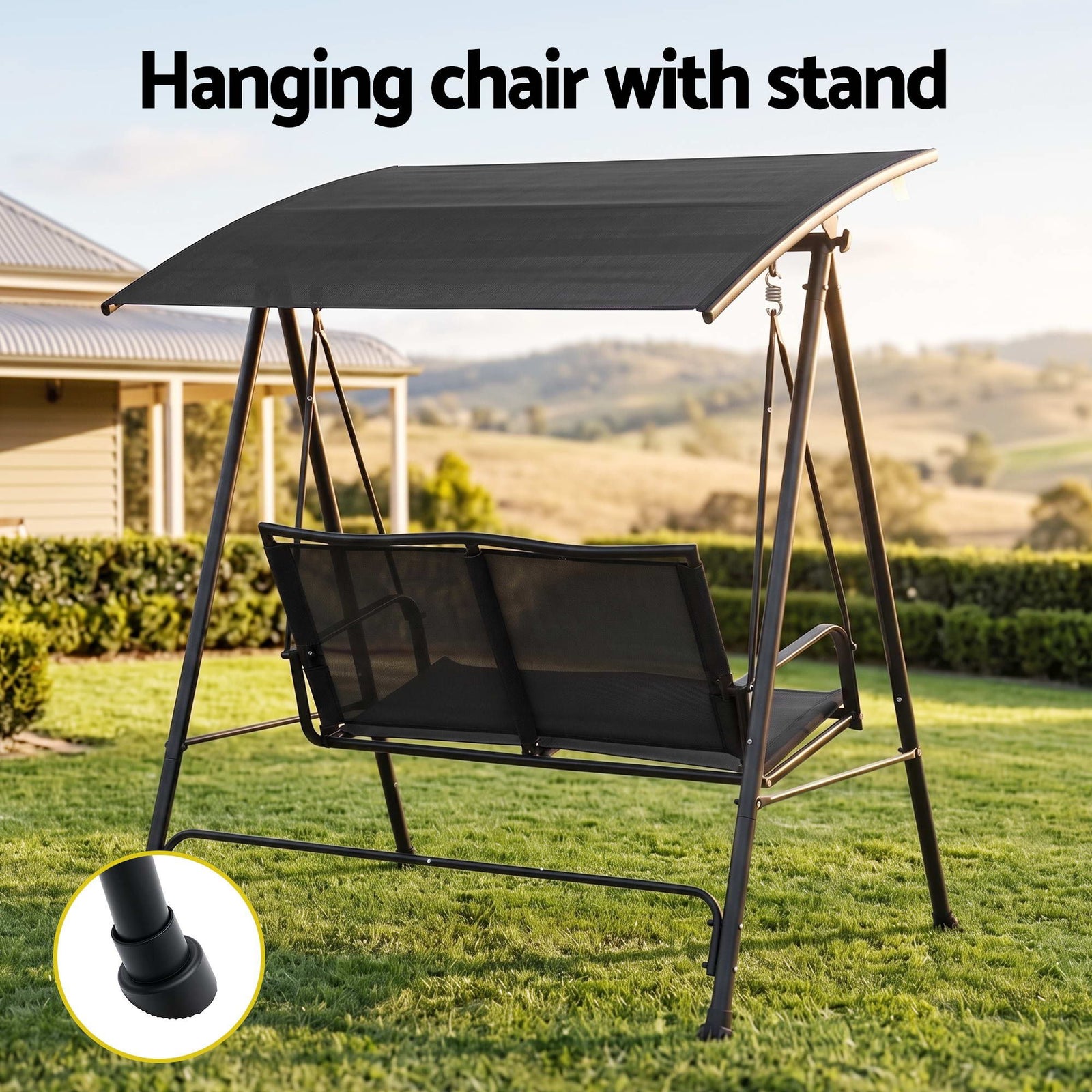 Gardeon Outdoor Swing Chair with Adjustable Canopy 142cmx172cm Stand Black