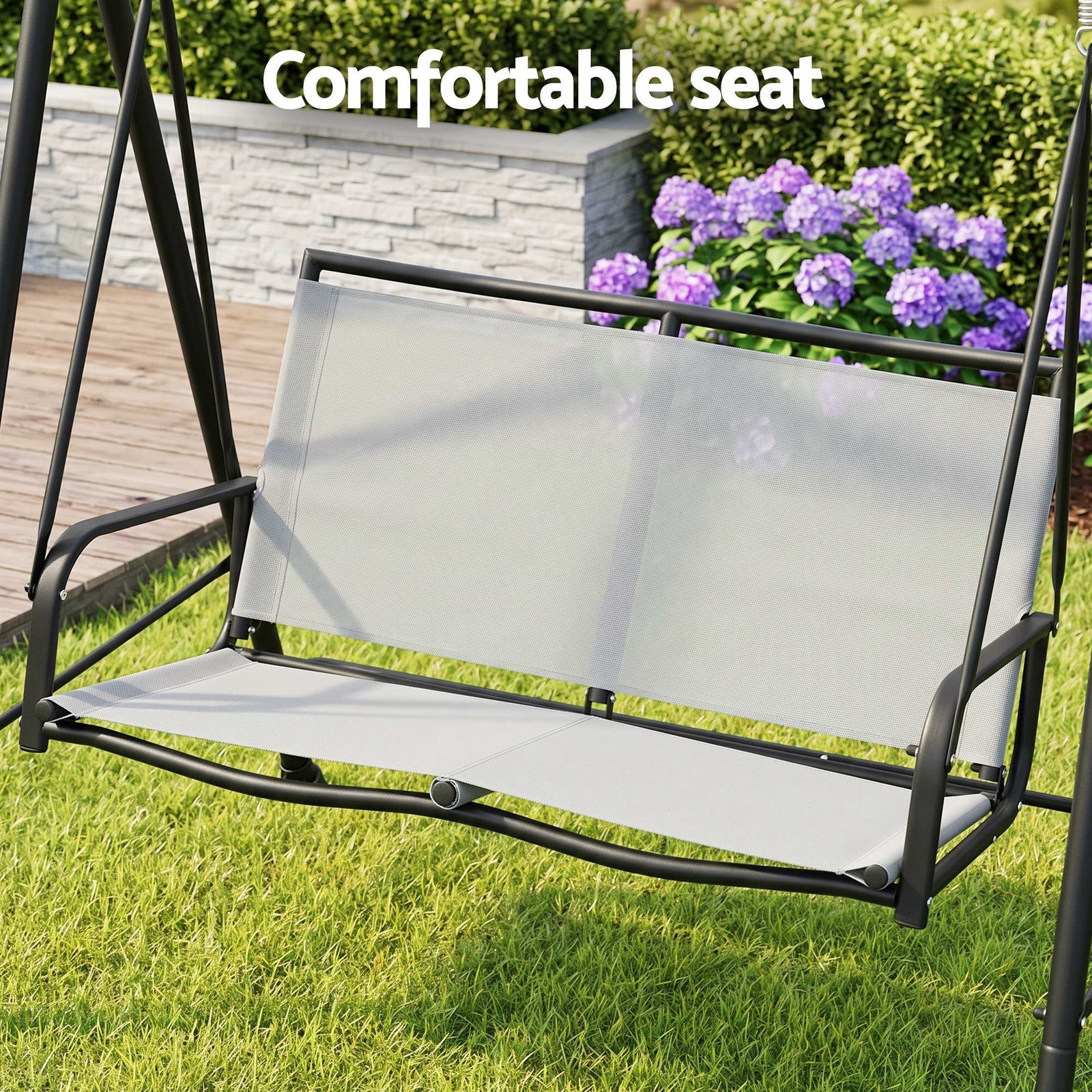 Gardeon Outdoor Swing Chair with Adjustable Canopy 142cmx172cm Stand Grey
