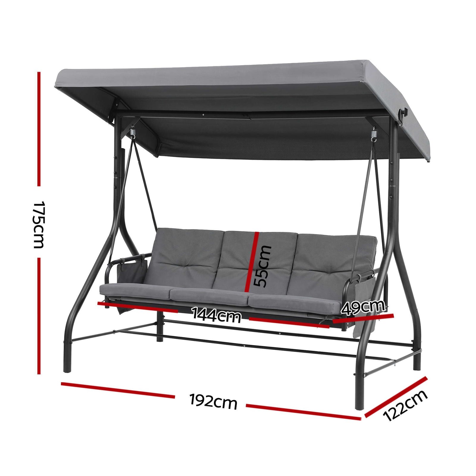 Gardeon Outdoor Swing Chair with Canopy Convertible Hanging Bed Grey