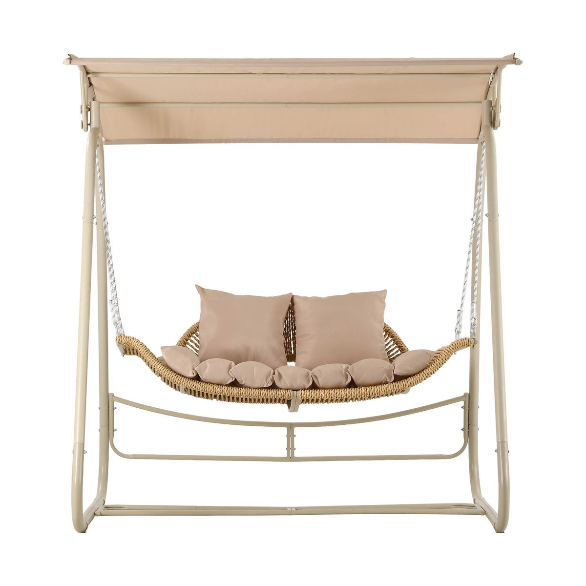 Gardeon Outdoor Swing Chair 2-Seater Rattan Seat with Canopy Beige