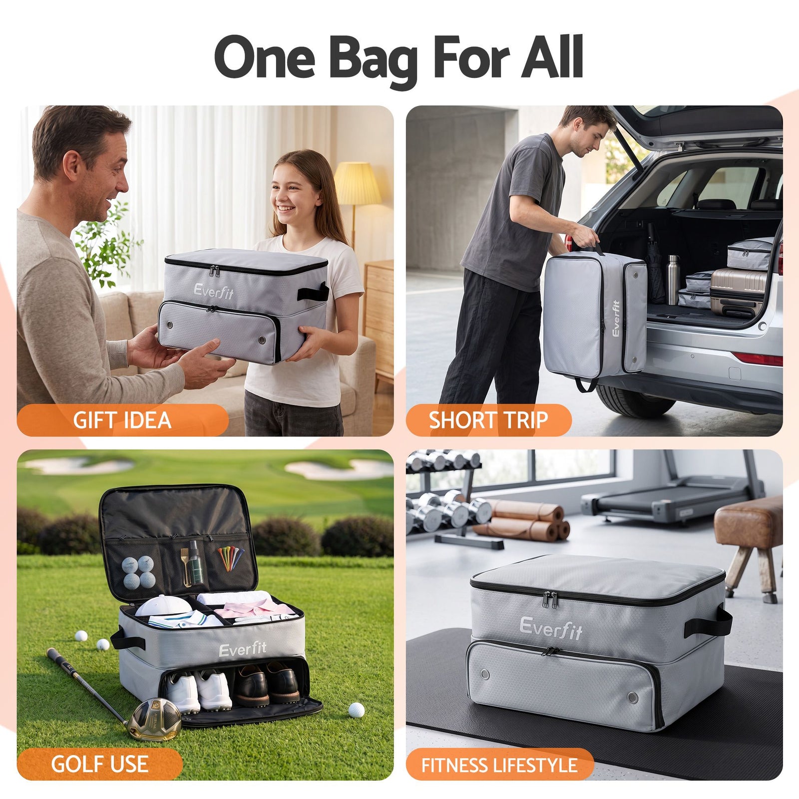 Everfit Golf Trunk Organizer for Car, 2-Tier Golf Storage Bag with Ventilated Shoe Compartment Grey