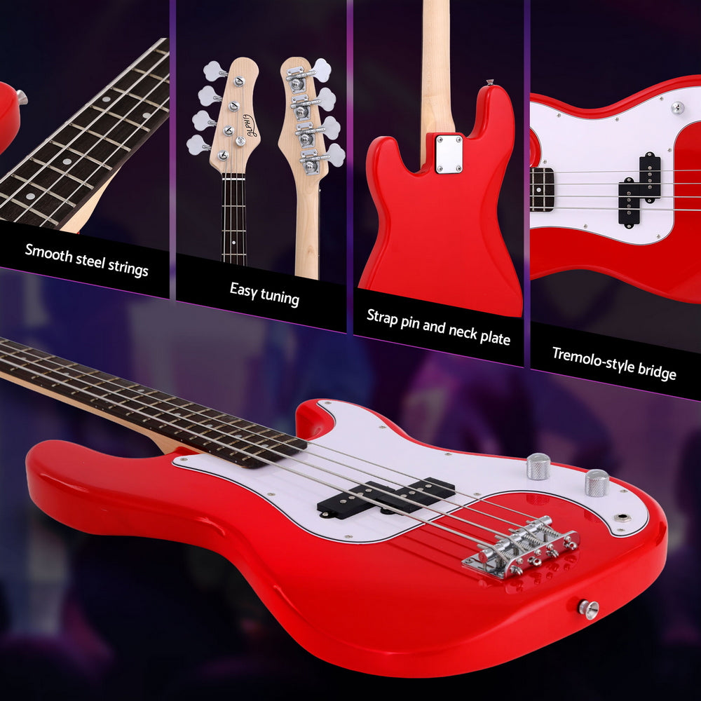 Alpha Electric Guitar Bass  47 Inch Red