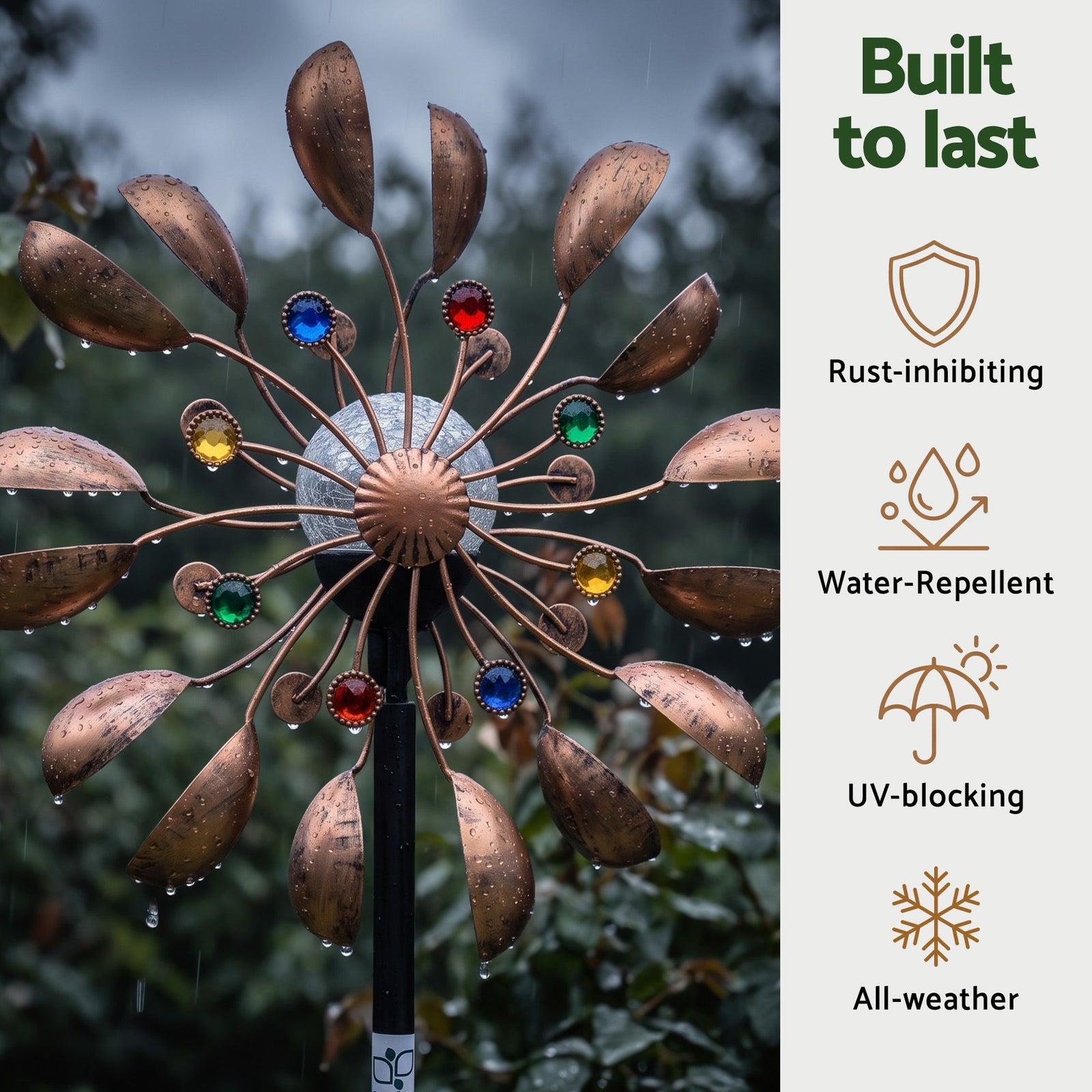 Gardeon Garden Windmill Metal Wind Spinner Solar Light Outdoor 190cmr Bronze