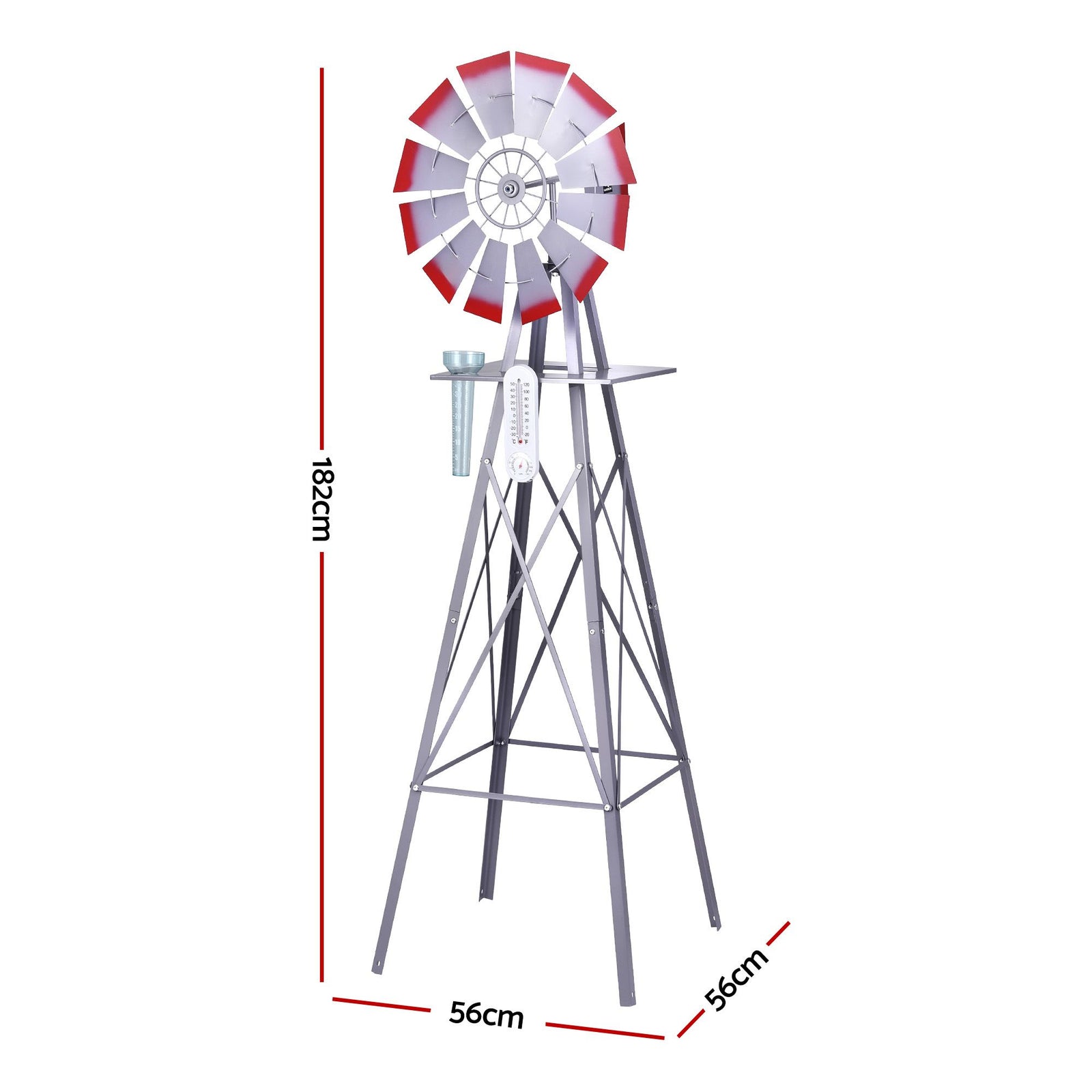 Gardeon Garden Windmill Metal Weather Station with Rain Gauge 182cm Silver