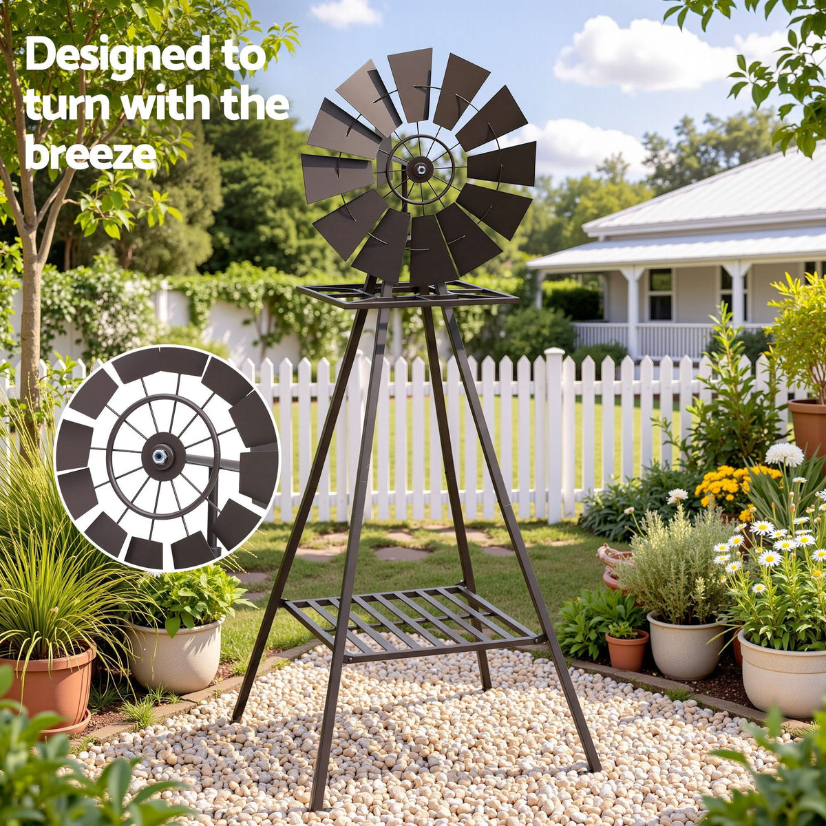 Gardeon Garden Windmill Metal Outdoor Yard Decor 160cm Bronze