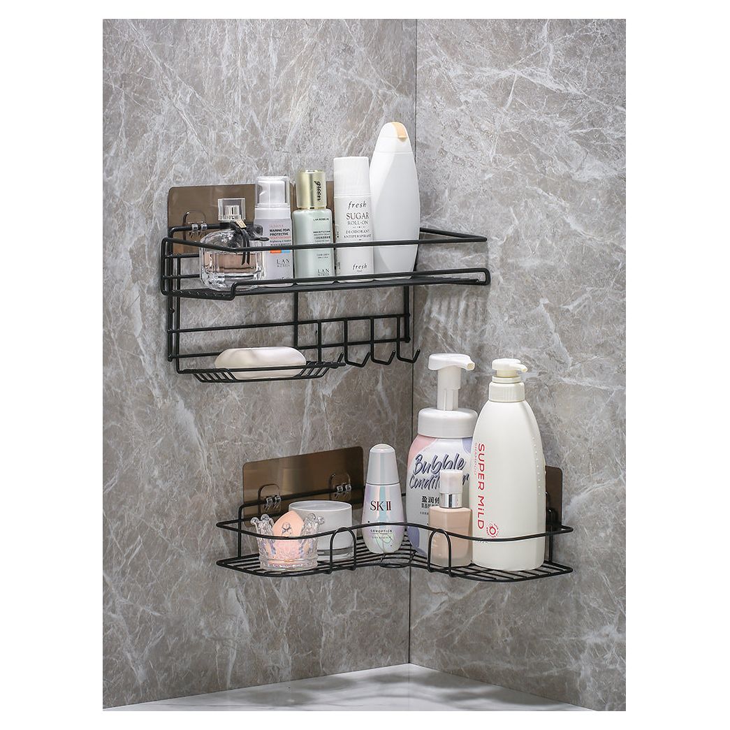 Anyhouz Corner Shelf Shower Gold No-Drill Storage Rack Holder Toilet Organizer Bathroom Shelves Accessories