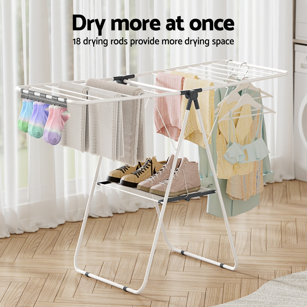 Artiss 2 Tier Clothes Rack Airer Foldable 139CM White
