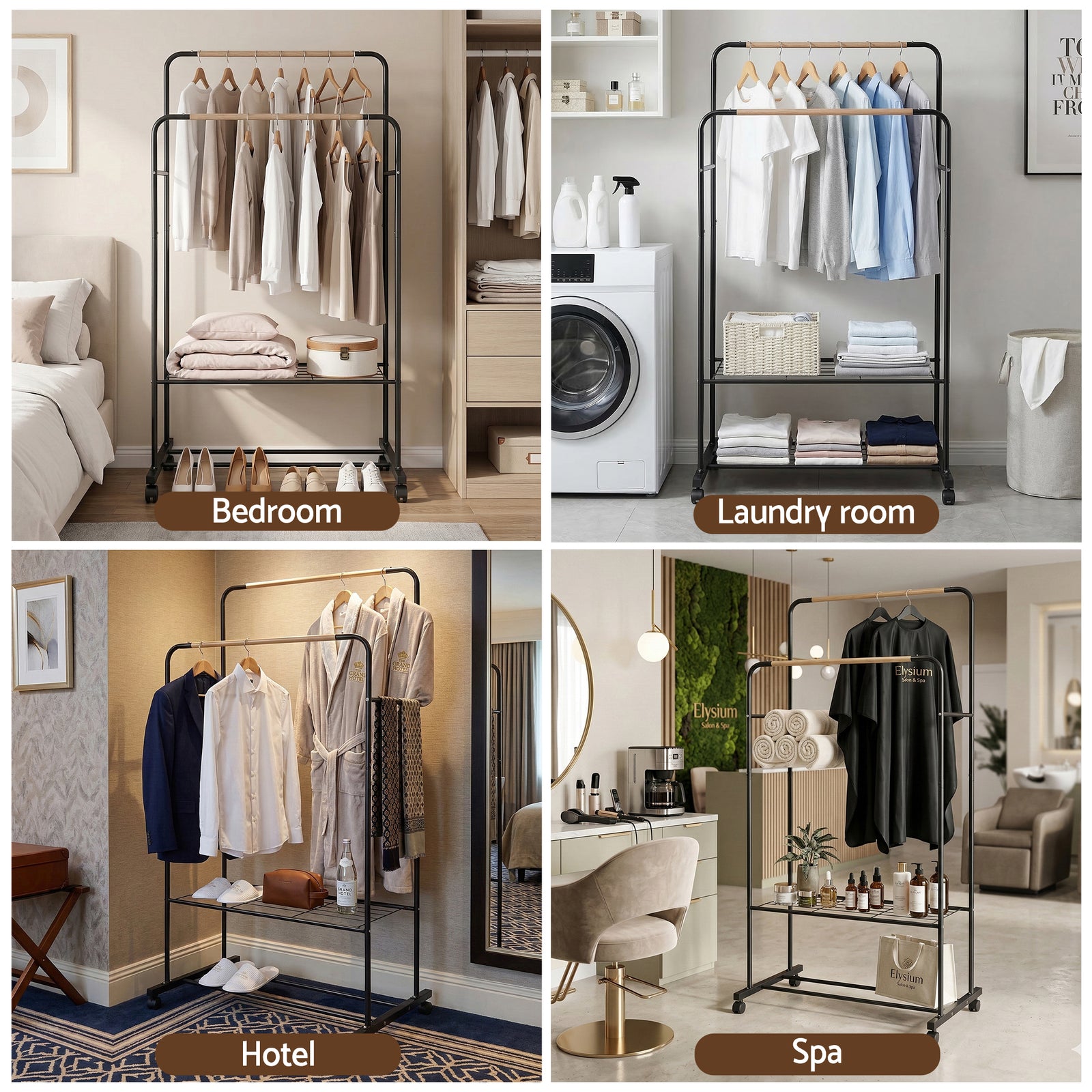 Artiss Clothes Rack Double Rod Airer Rail Coat Stand Hanger Storage Shelf