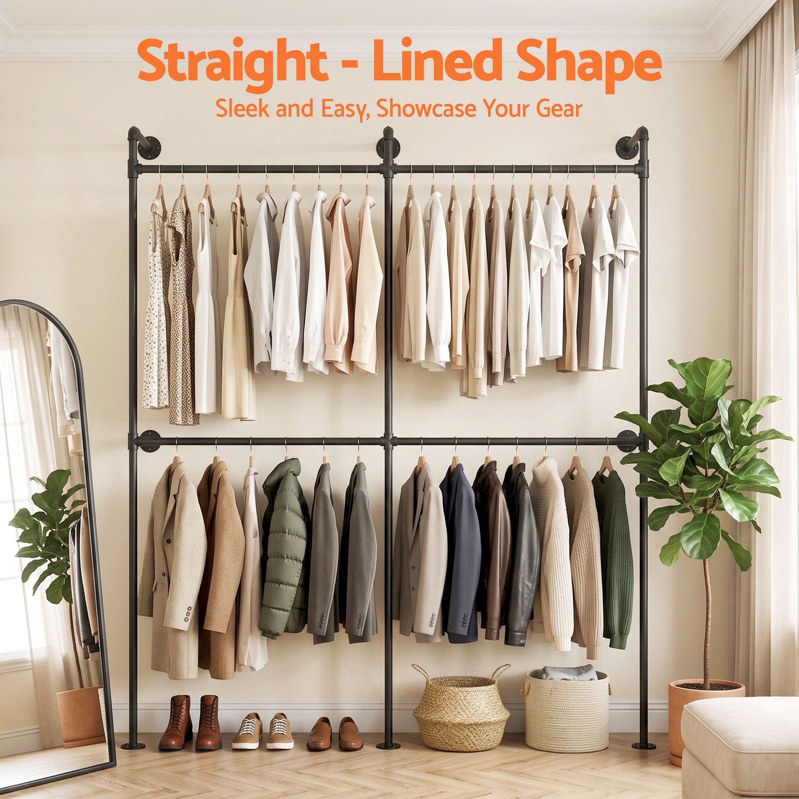 Artiss Industrial Pipe Clothing Rack Garment Clothes Display Stand Wall Mounted