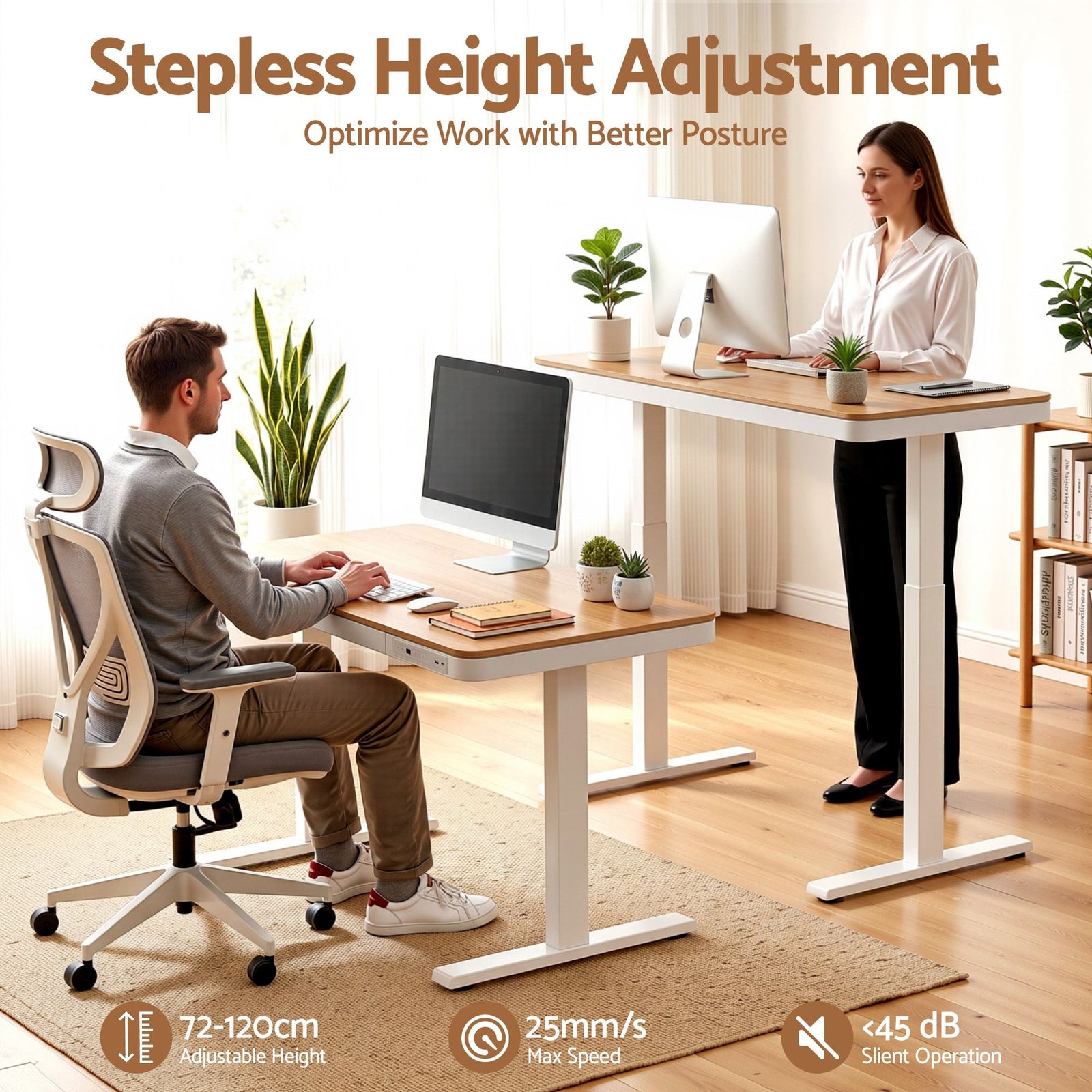Artiss Motorised Standing Desk with Storage Drawer 120cm Wood White
