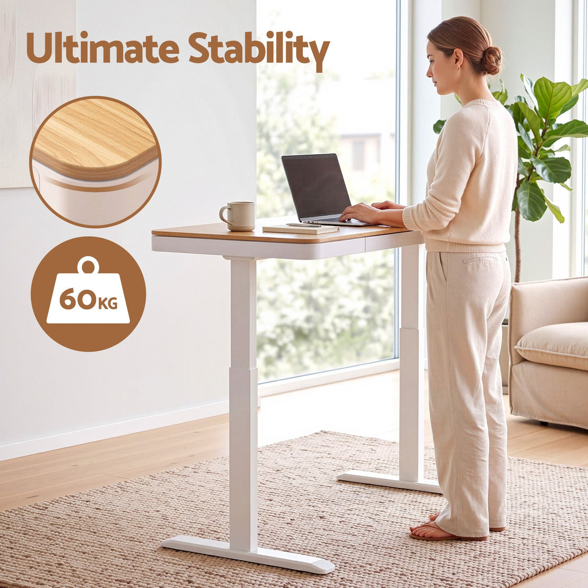 Artiss Motorised Standing Desk with Storage Drawer 120cm Wood White