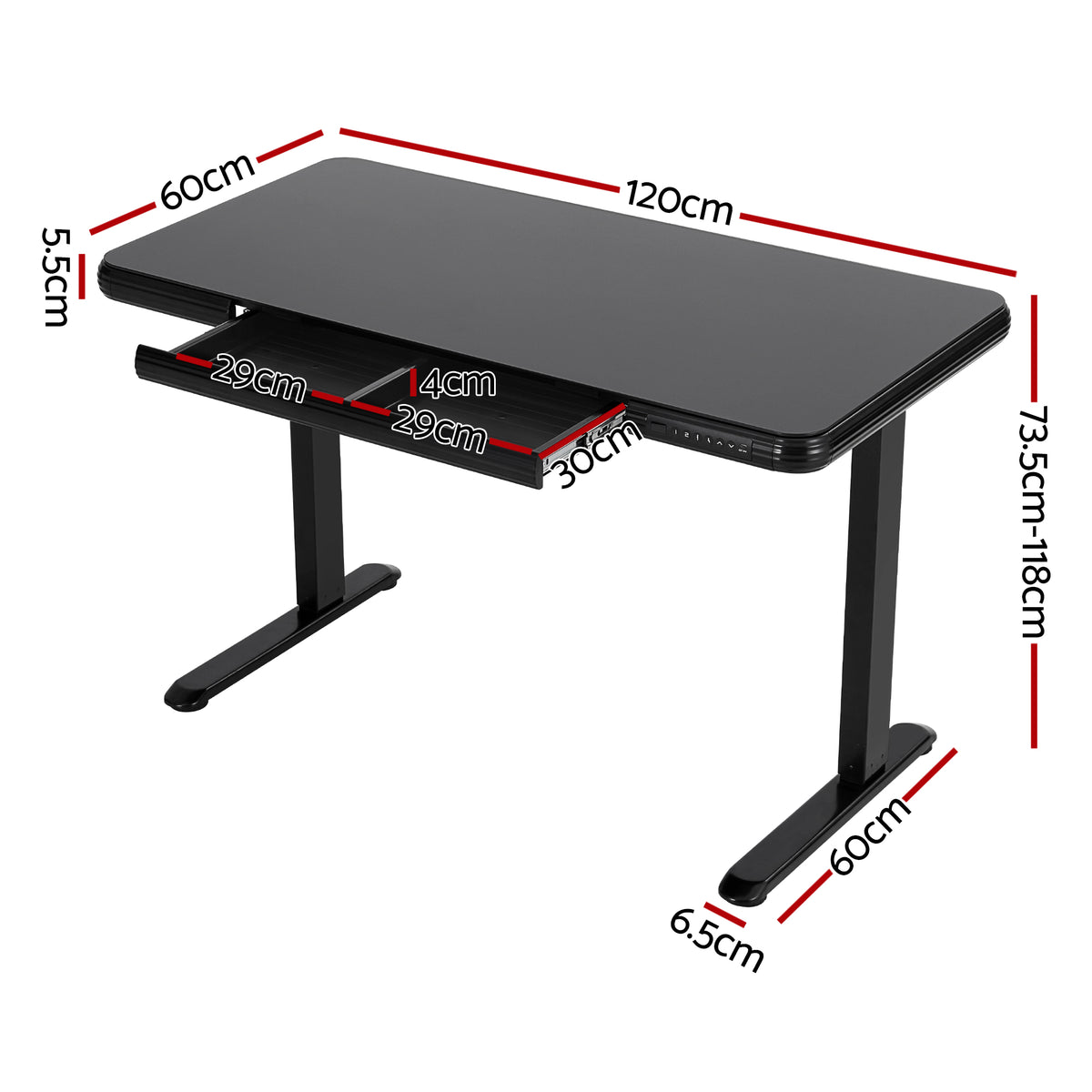 Artiss Standing Desk Motorised Tempered Glass Top Electric Black 120CM