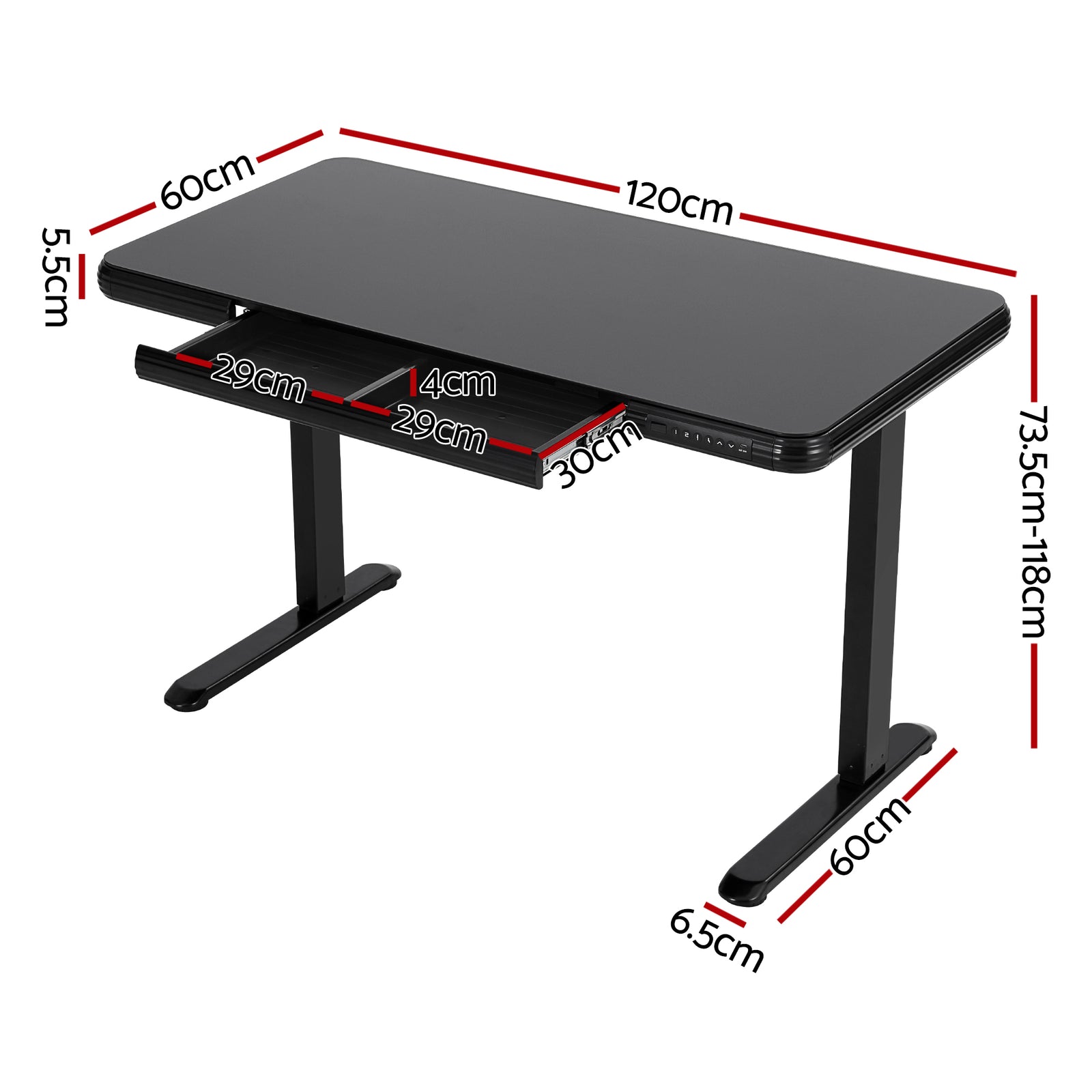 Artiss Standing Desk Motorised Tempered Glass Top Electric Black 120CM