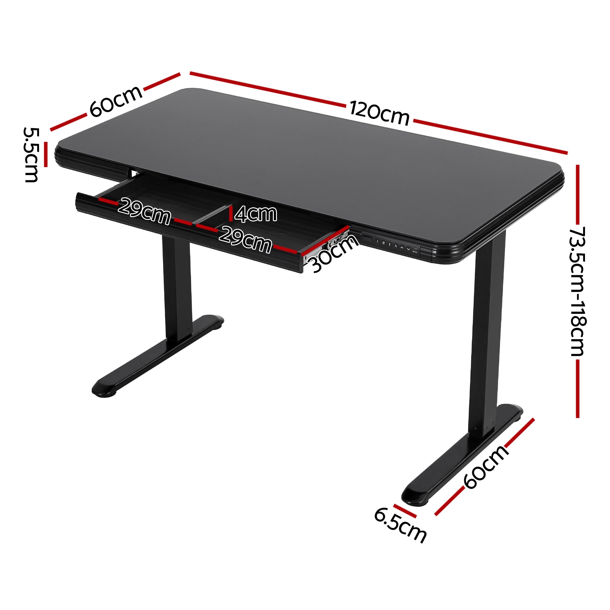 Artiss Standing Desk Motorised Tempered Glass Top Electric Black 120CM