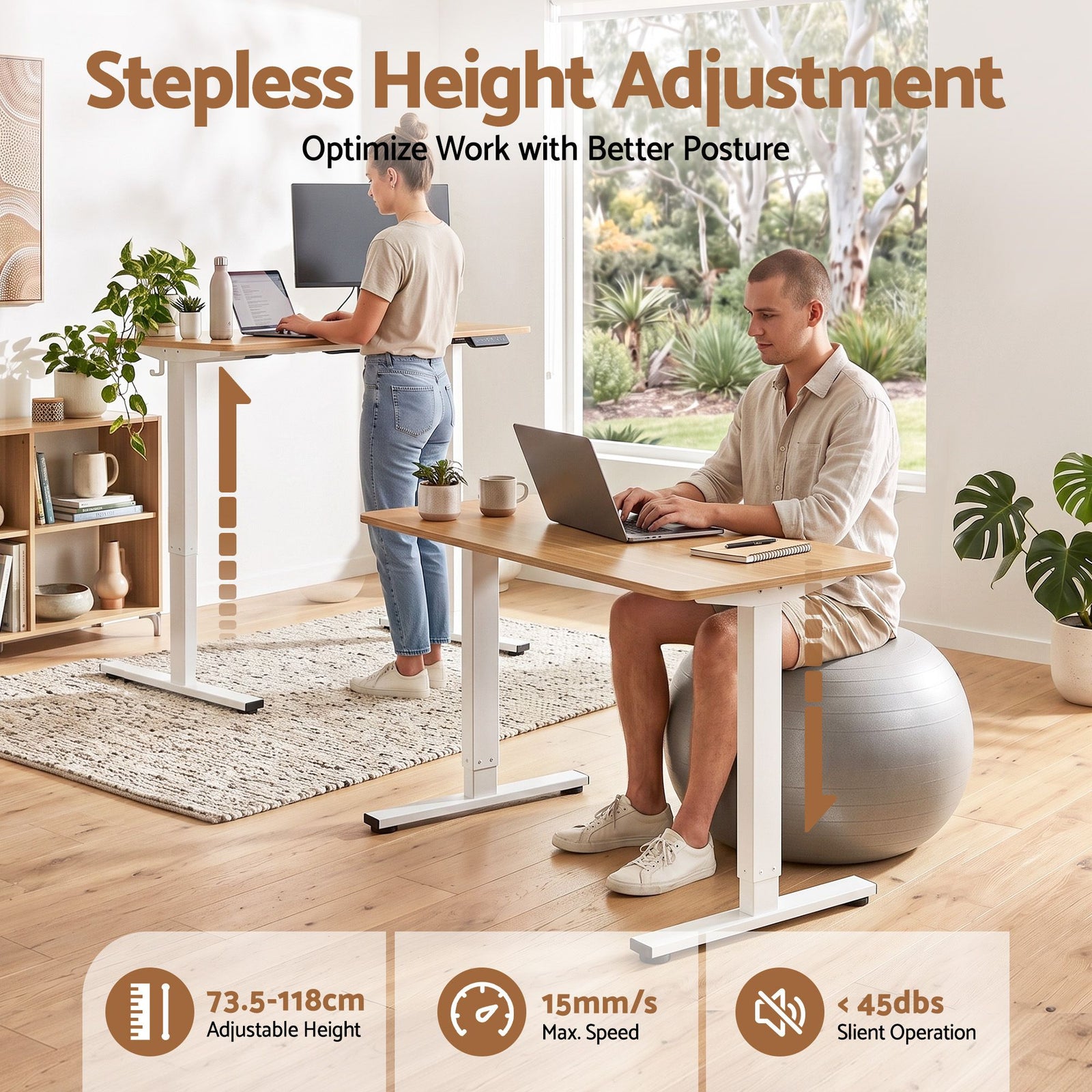 Artiss Standing Desk Electric Adjustable Ergonomic Office Table 100cm Oak