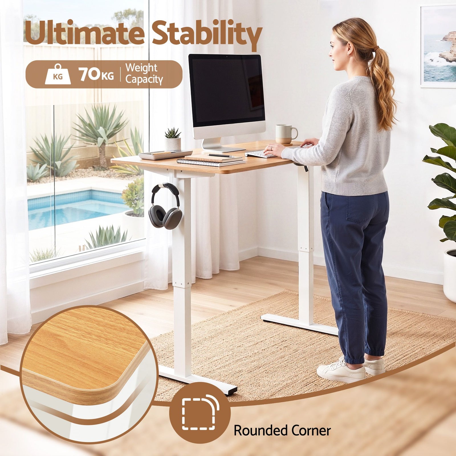 Artiss Standing Desk Electric Adjustable Ergonomic Office Table 100cm Oak