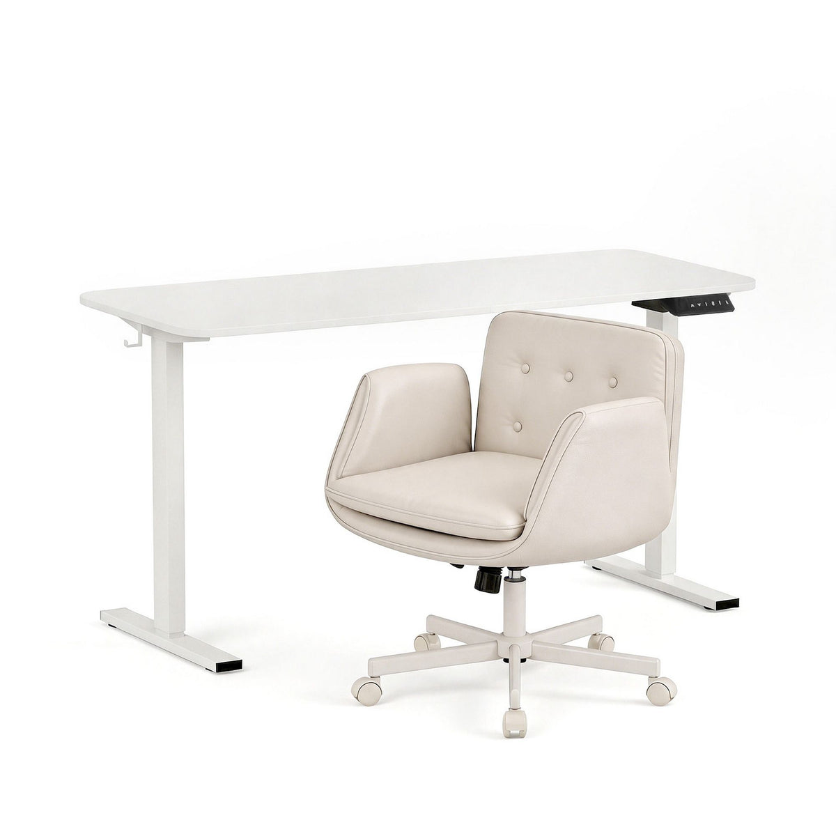 Artiss Criss Cross Chair with Wheels &amp; Adjustable Armrests and Electric Standing Desk 140cm with Memory Presets, Ergonomic Cross Legged Chair and Office Desk Set