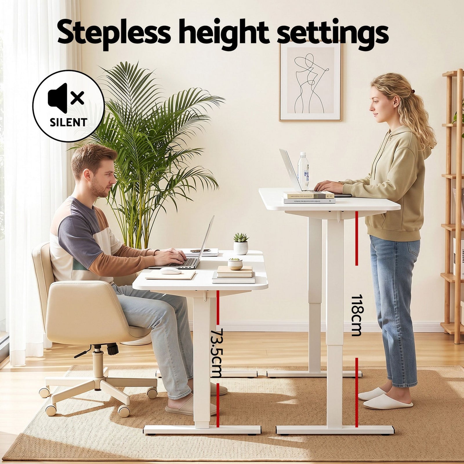 Artiss Criss Cross Chair with Wheels & Adjustable Armrests and Electric Standing Desk 140cm with Memory Presets, Ergonomic Cross Legged Chair and Office Desk Set