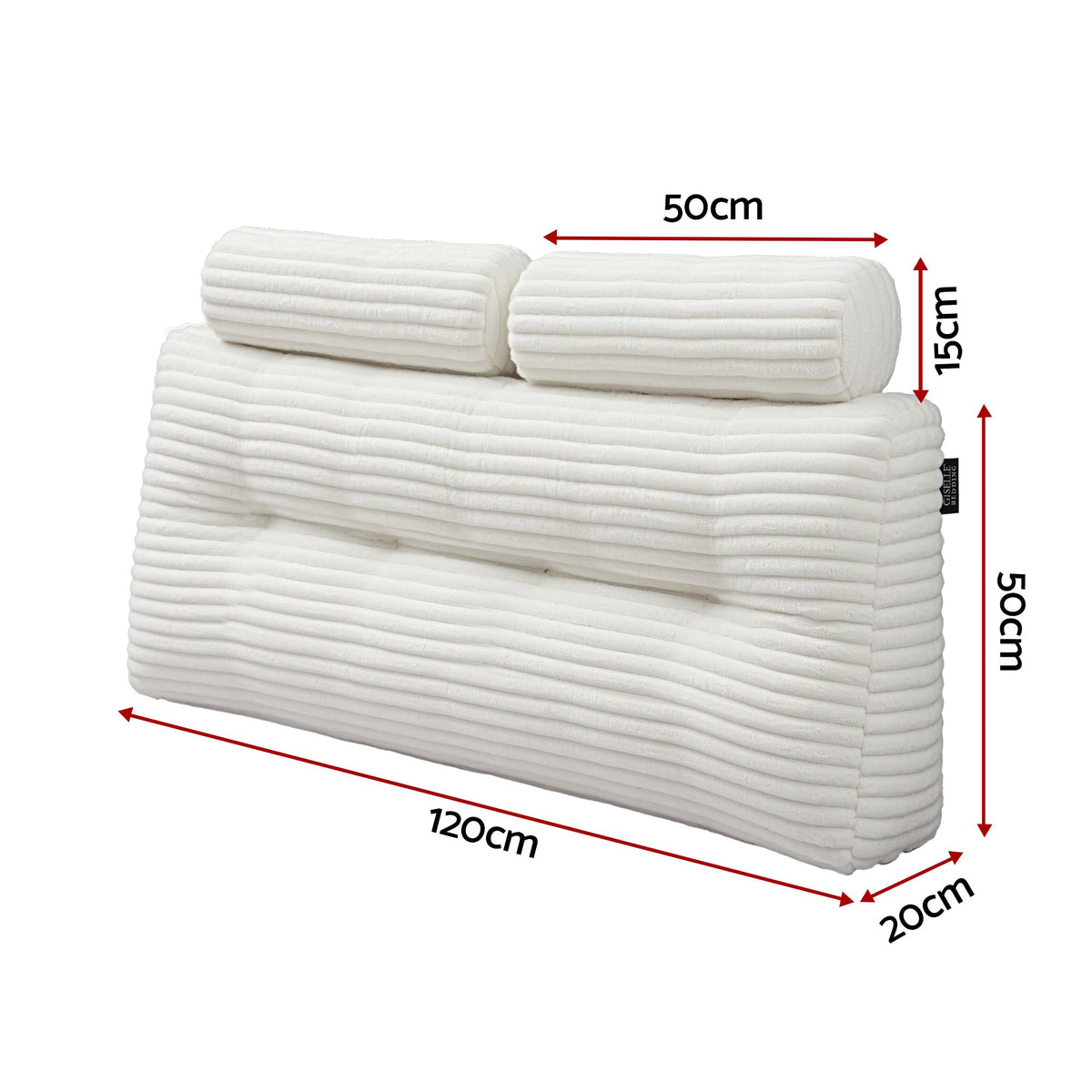 Giselle wedge pillow headboard with non-flattening shredded foam core, perfect for dorm reading or sofa lap desk, 330g corduroy cover, side pockets, Double